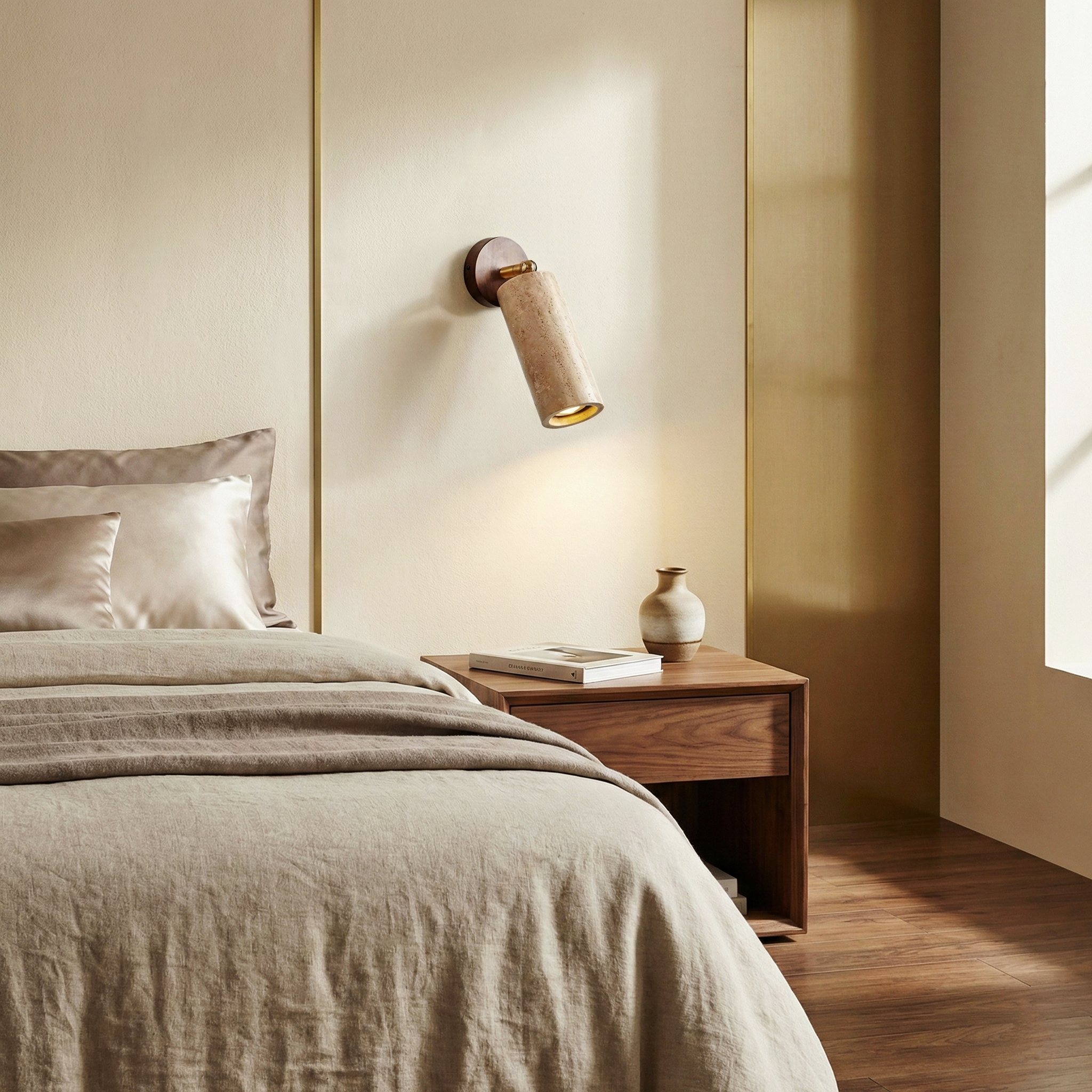 Tiara Travertine Wall Lamp – Textured Travertine Wall Light Handcrafted Finish Modern Interiors