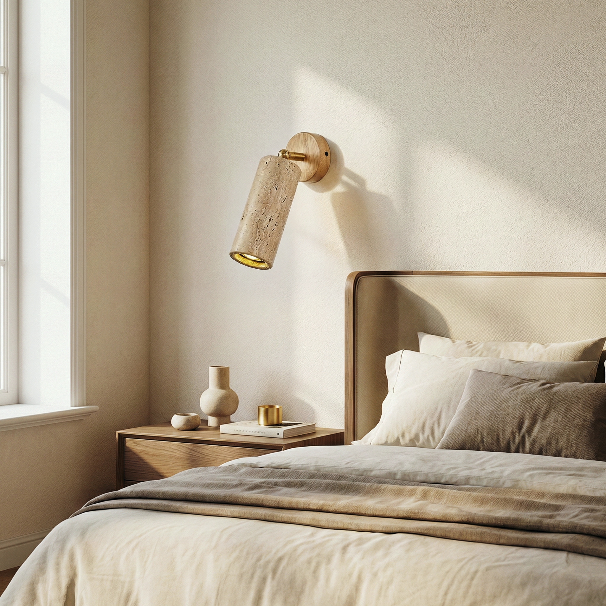 Tiara Travertine Wall Lamp – Textured Travertine Wall Light Handcrafted Finish Modern Interiors