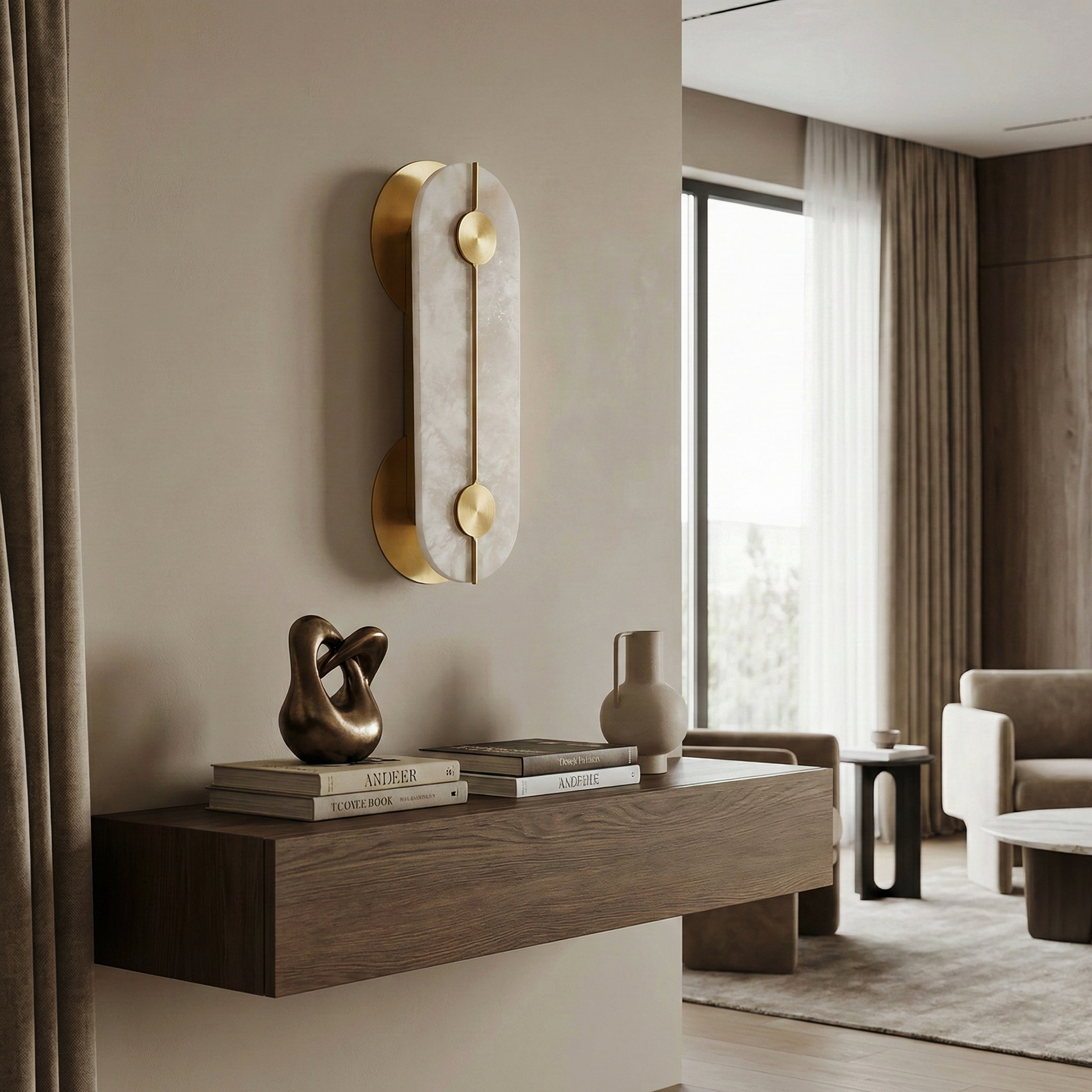 Huron Alabaster Oval Wall Lamp – LED Ambient Wall Lighting Fixture Living Rooms Hallways