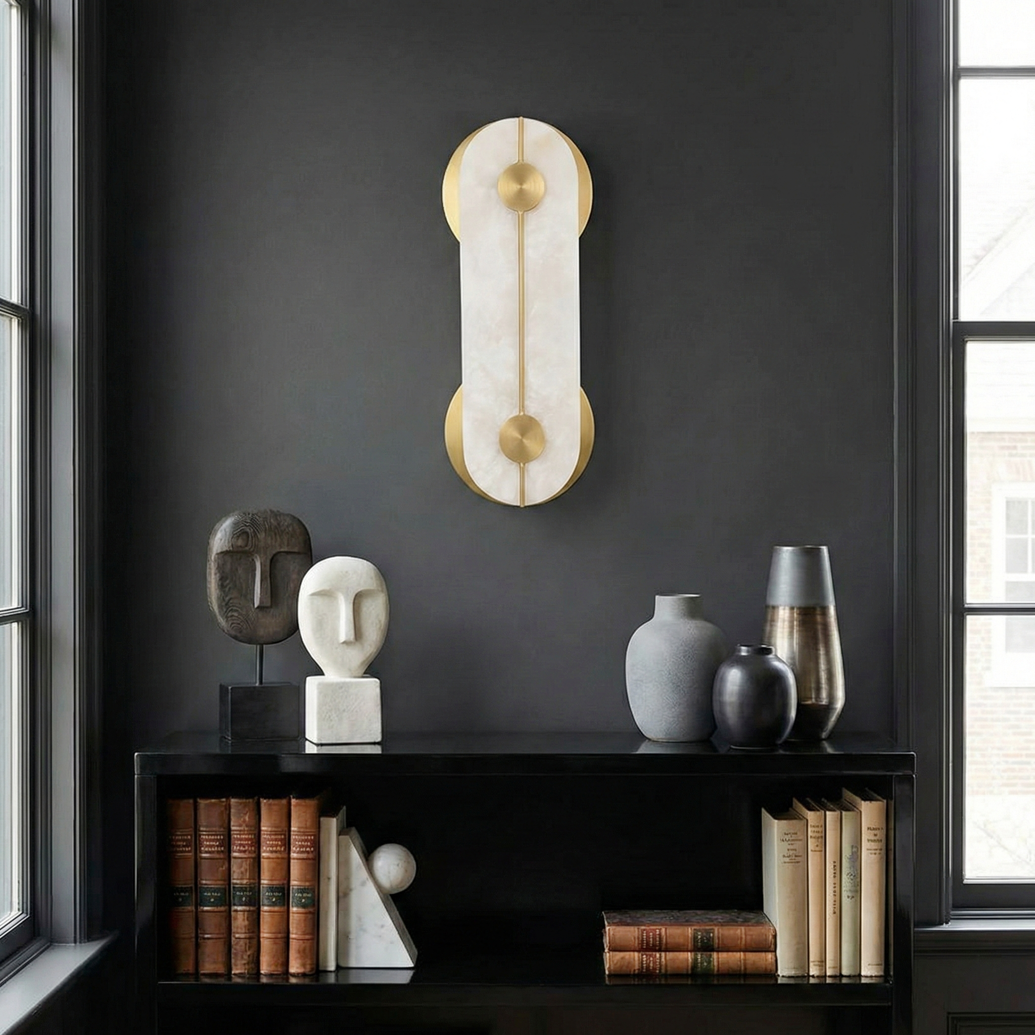 Huron Alabaster Oval Wall Lamp – LED Ambient Wall Lighting Fixture Living Rooms Hallways