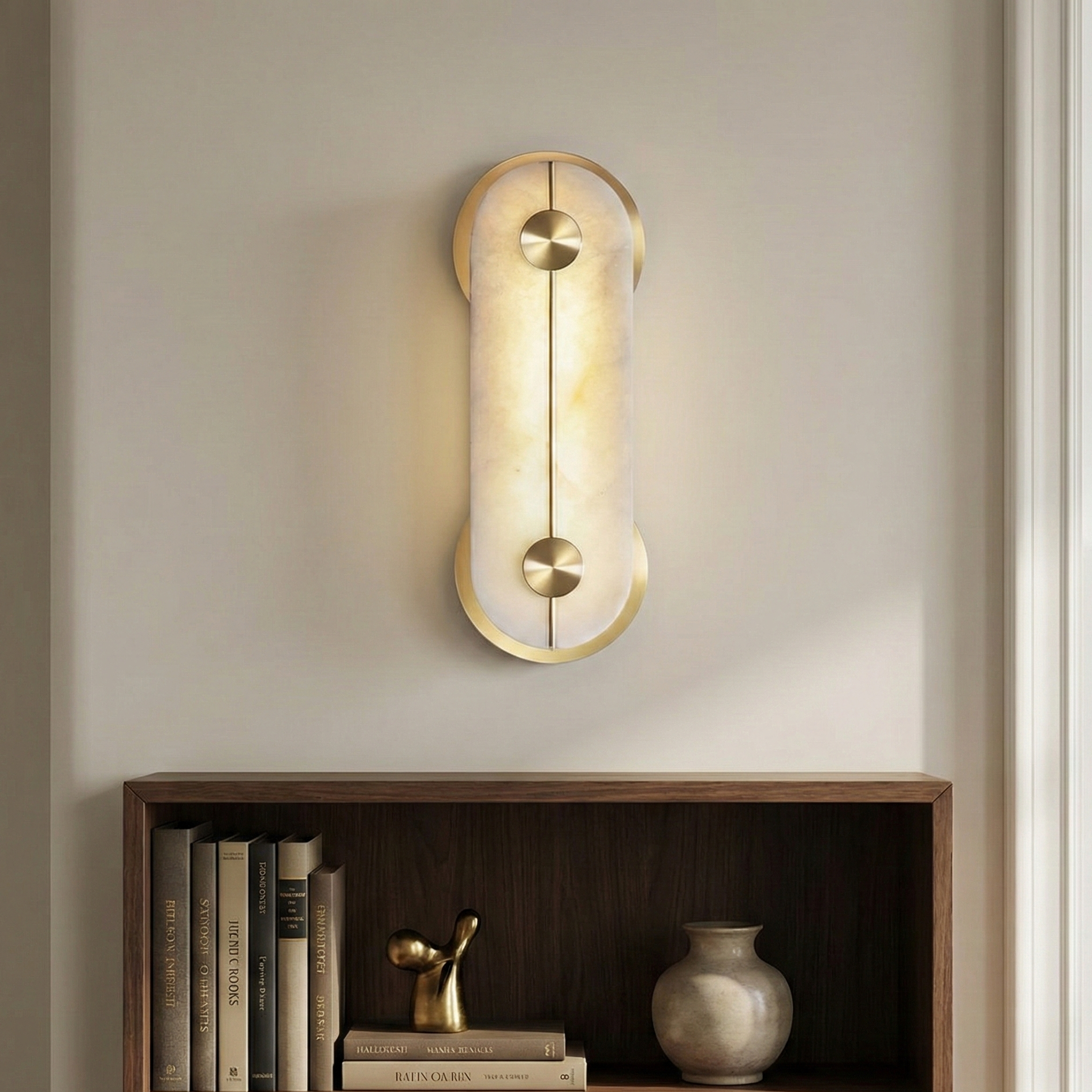 Huron Alabaster Oval Wall Lamp – LED Ambient Wall Lighting Fixture Living Rooms Hallways