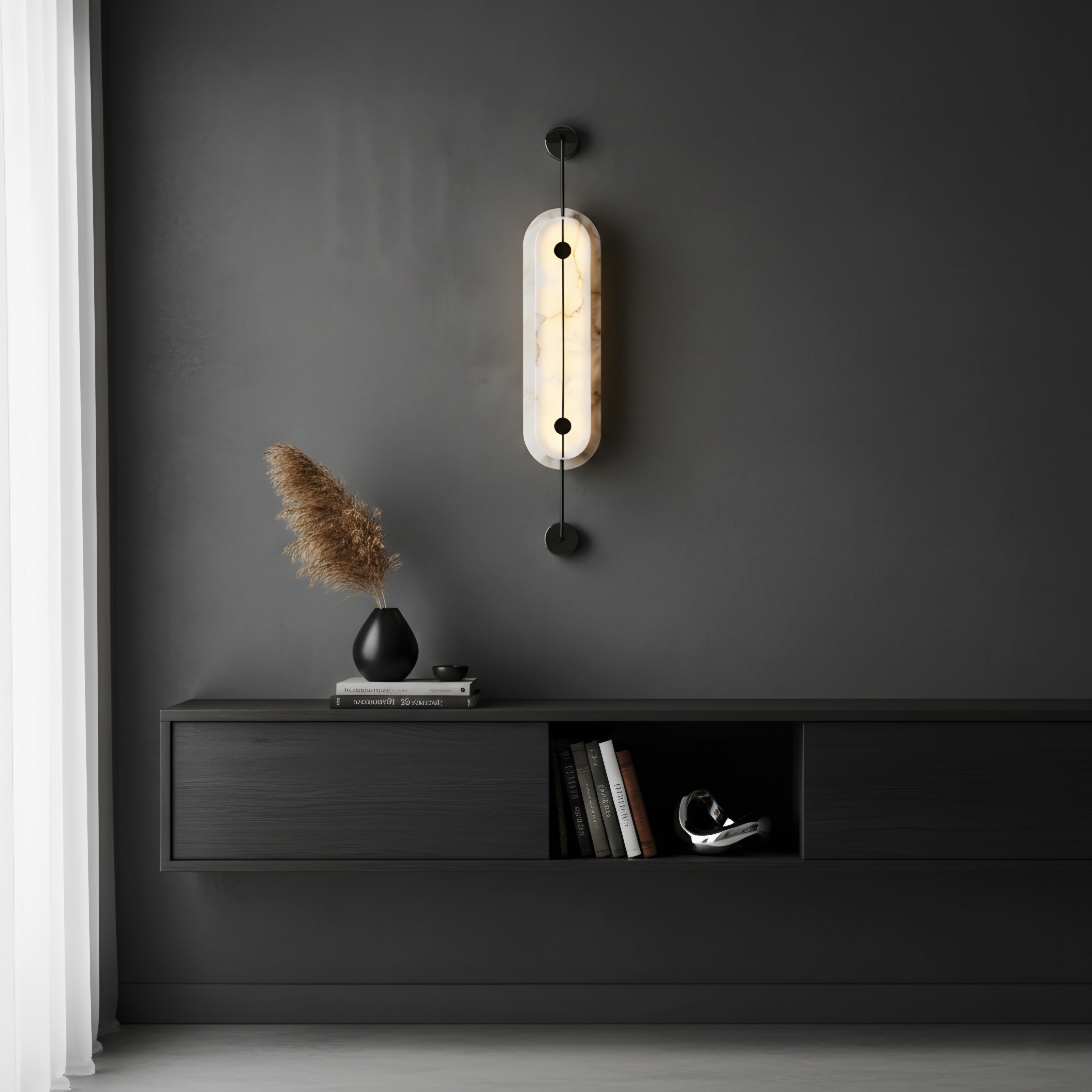 Veil Alabaster Wall Sconce – LED Oval Architectural Corridor Lighting Fixture Hallways