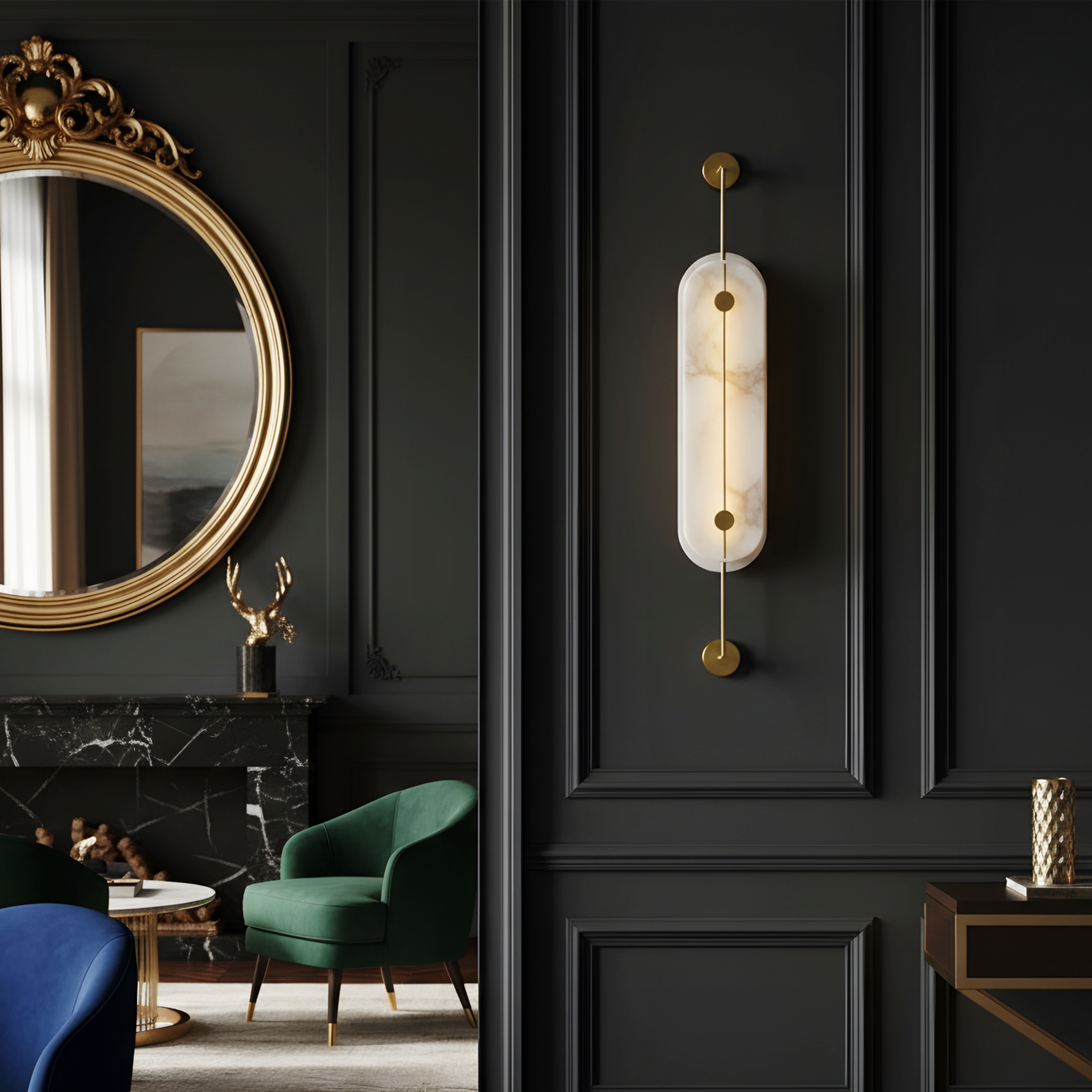 Veil Alabaster Wall Sconce – LED Oval Architectural Corridor Lighting Fixture Hallways