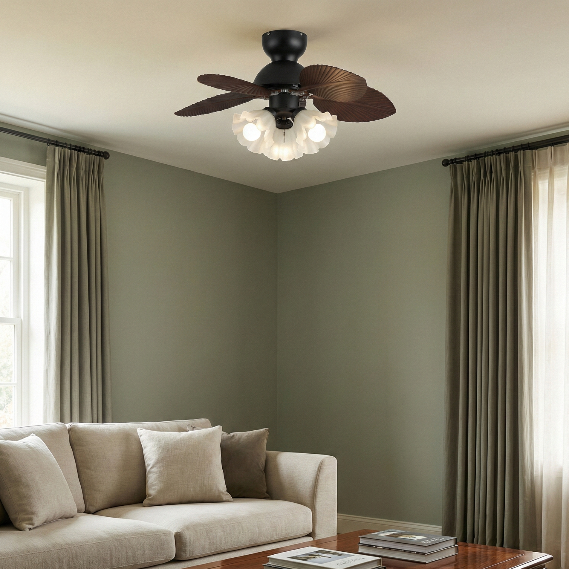Verdant Fronds Ceiling Fan Light – LED Indoor Vintage Ceiling Fan Light Fixture Quiet Architectural Ambience