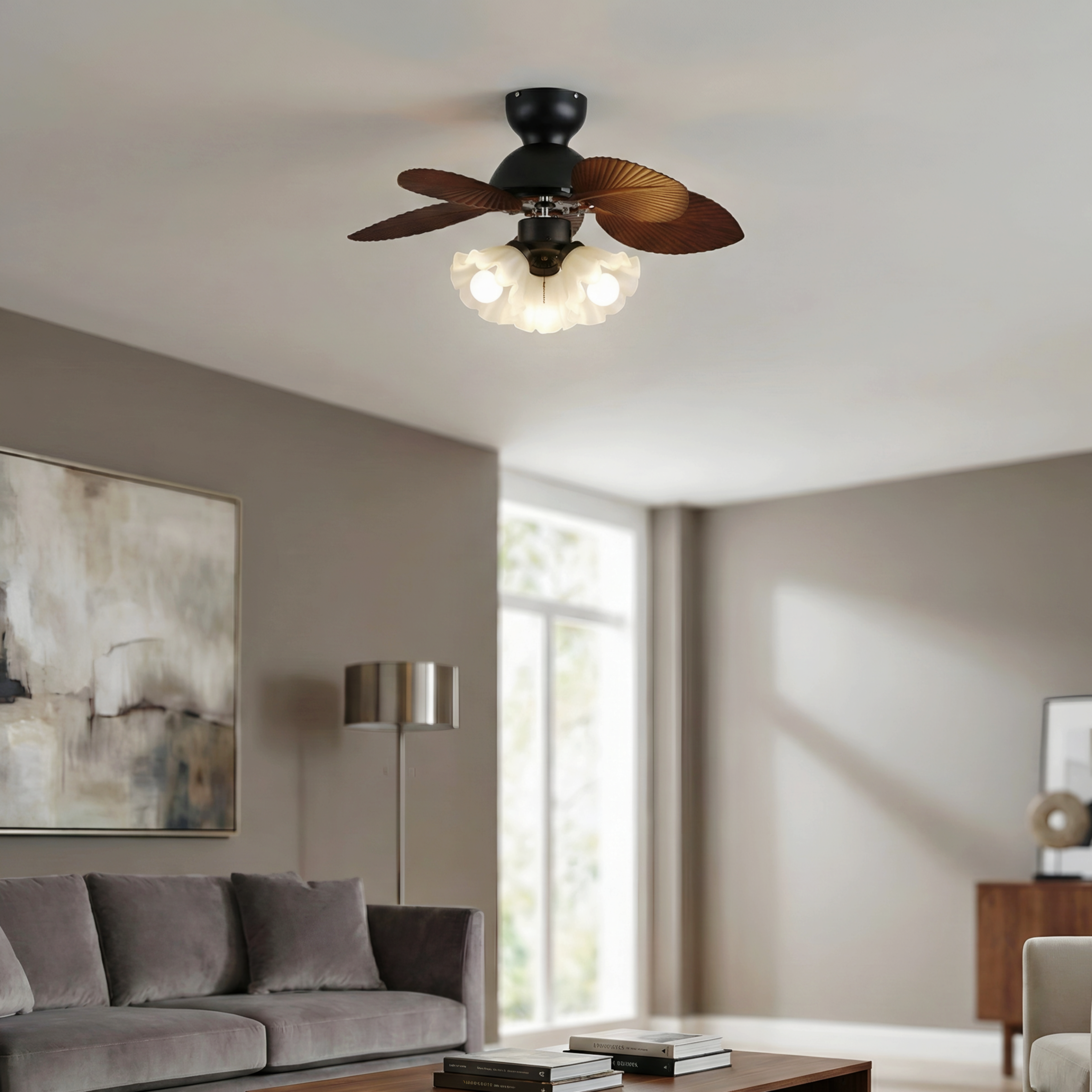 Verdant Fronds Ceiling Fan Light – LED Indoor Vintage Ceiling Fan Light Fixture Quiet Architectural Ambience