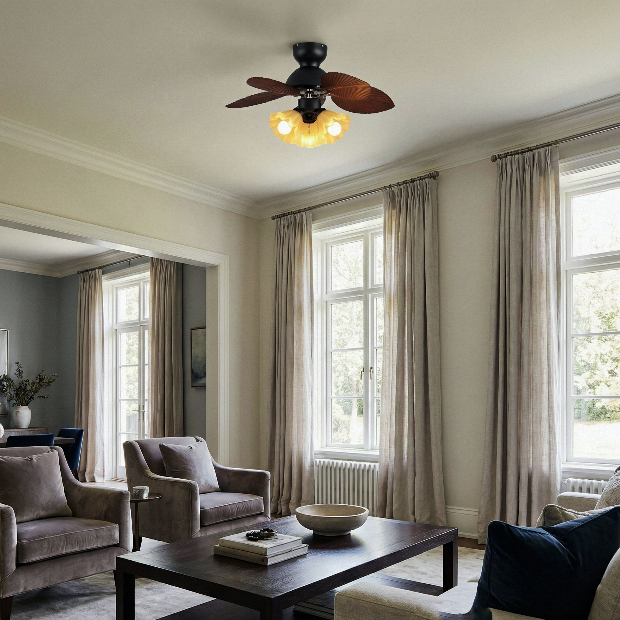 Verdant Fronds Ceiling Fan Light – LED Indoor Vintage Ceiling Fan Light Fixture Quiet Architectural Ambience