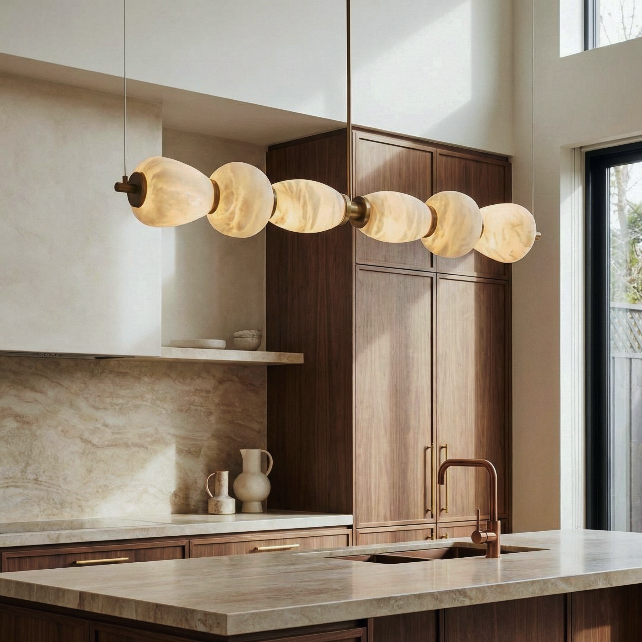 Alabaster River Chandelier – LED Indoor Modern Dining Room Light Fixture Linear Alabaster Finish