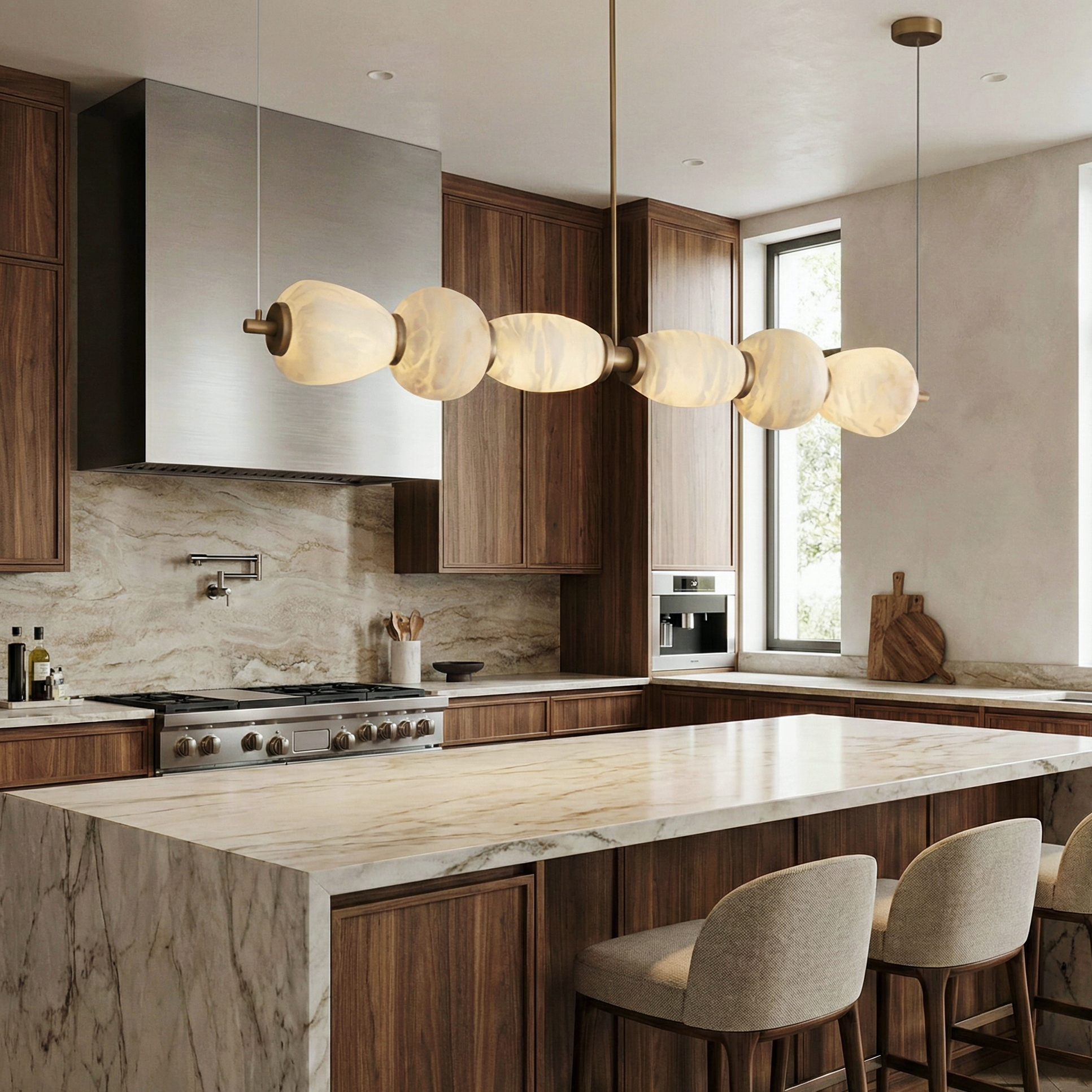 Alabaster River Chandelier – LED Indoor Modern Dining Room Light Fixture Linear Alabaster Finish