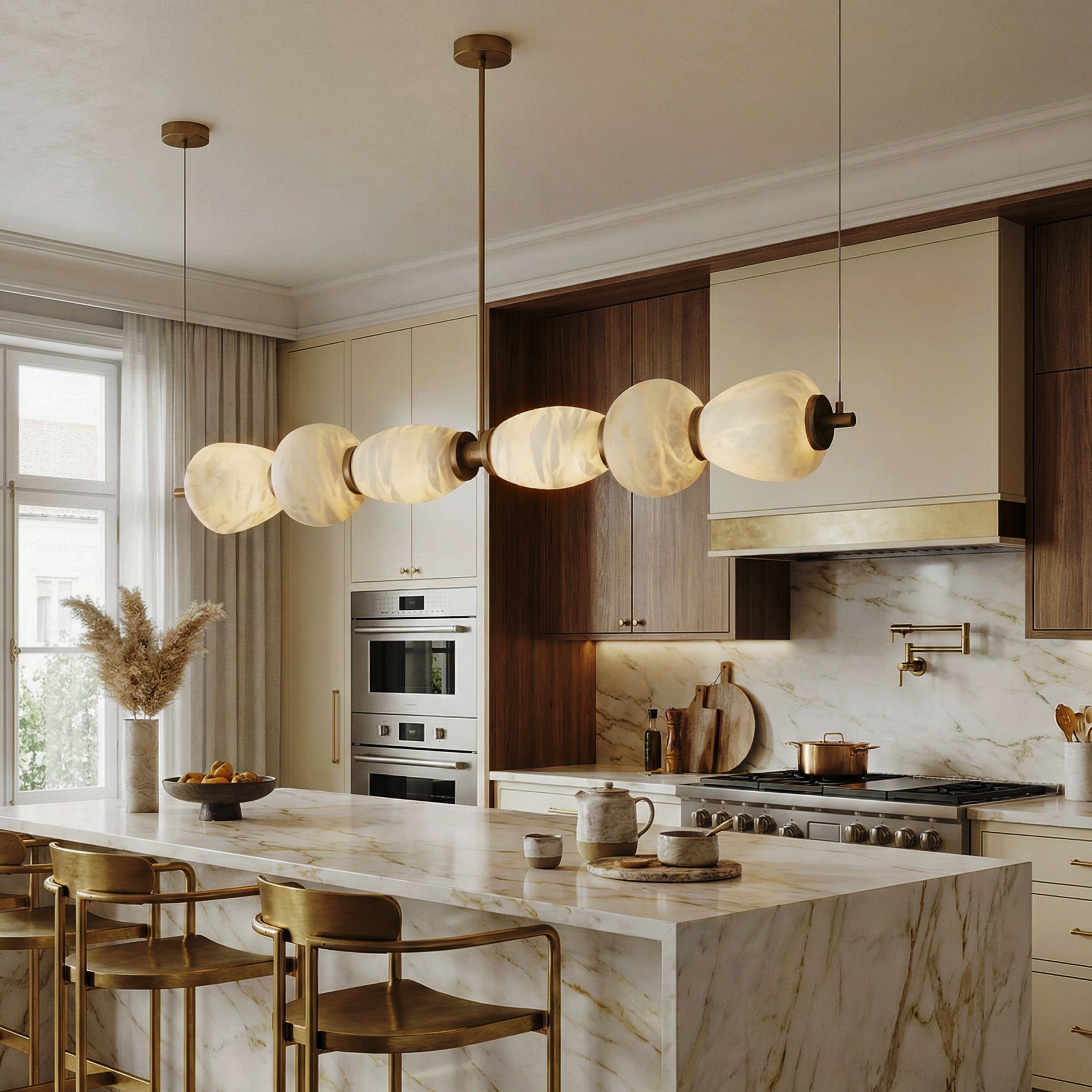 Alabaster River Chandelier – LED Indoor Modern Dining Room Light Fixture Linear Alabaster Finish