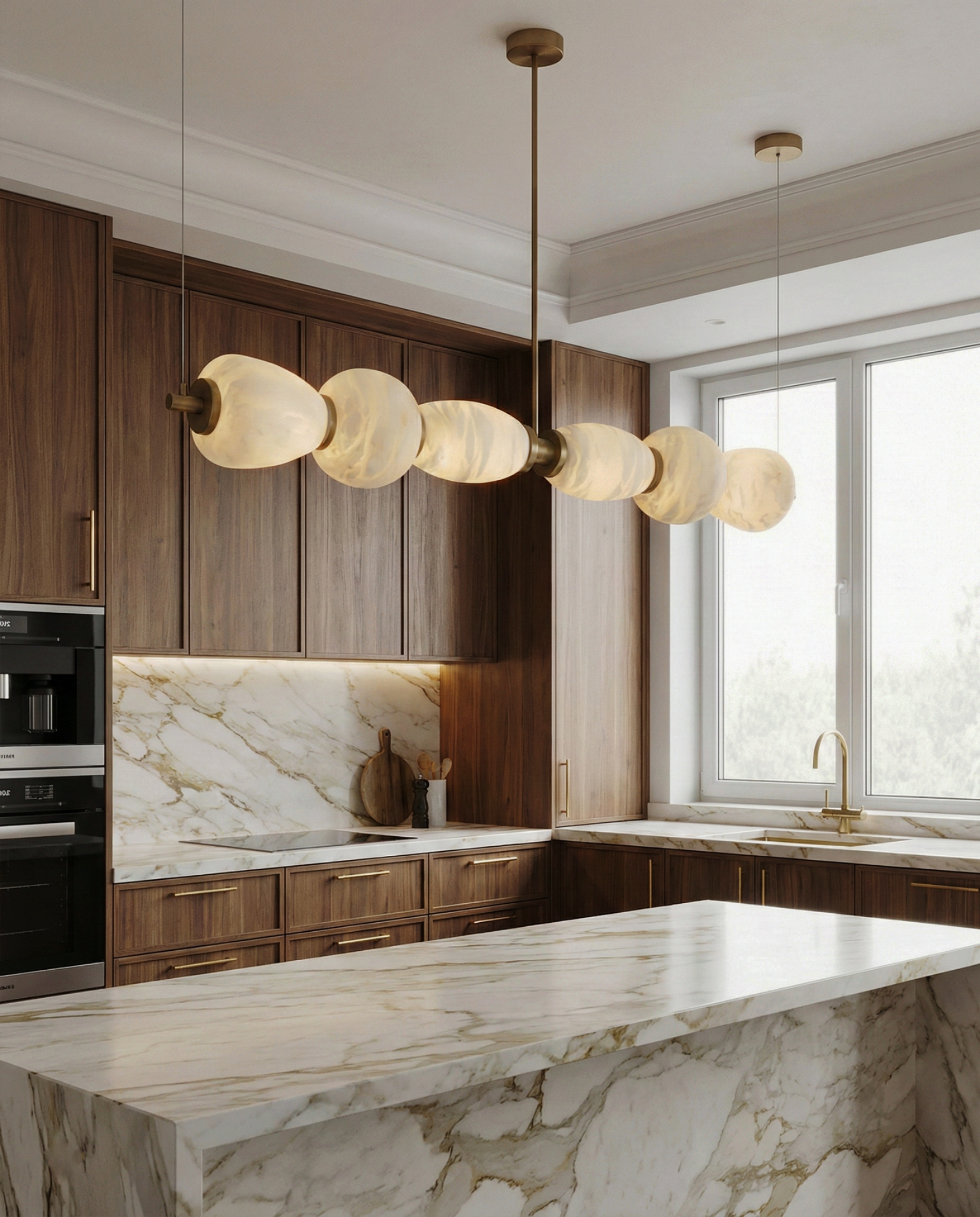 Alabaster River Chandelier – LED Indoor Modern Dining Room Light Fixture Linear Alabaster Finish