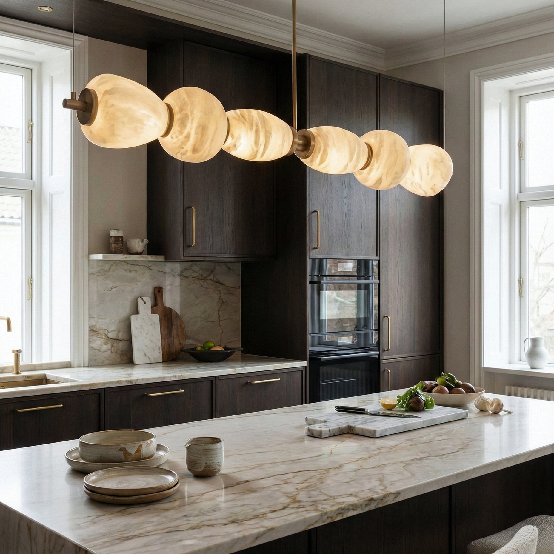 Alabaster River Chandelier – LED Indoor Modern Dining Room Light Fixture Linear Alabaster Finish