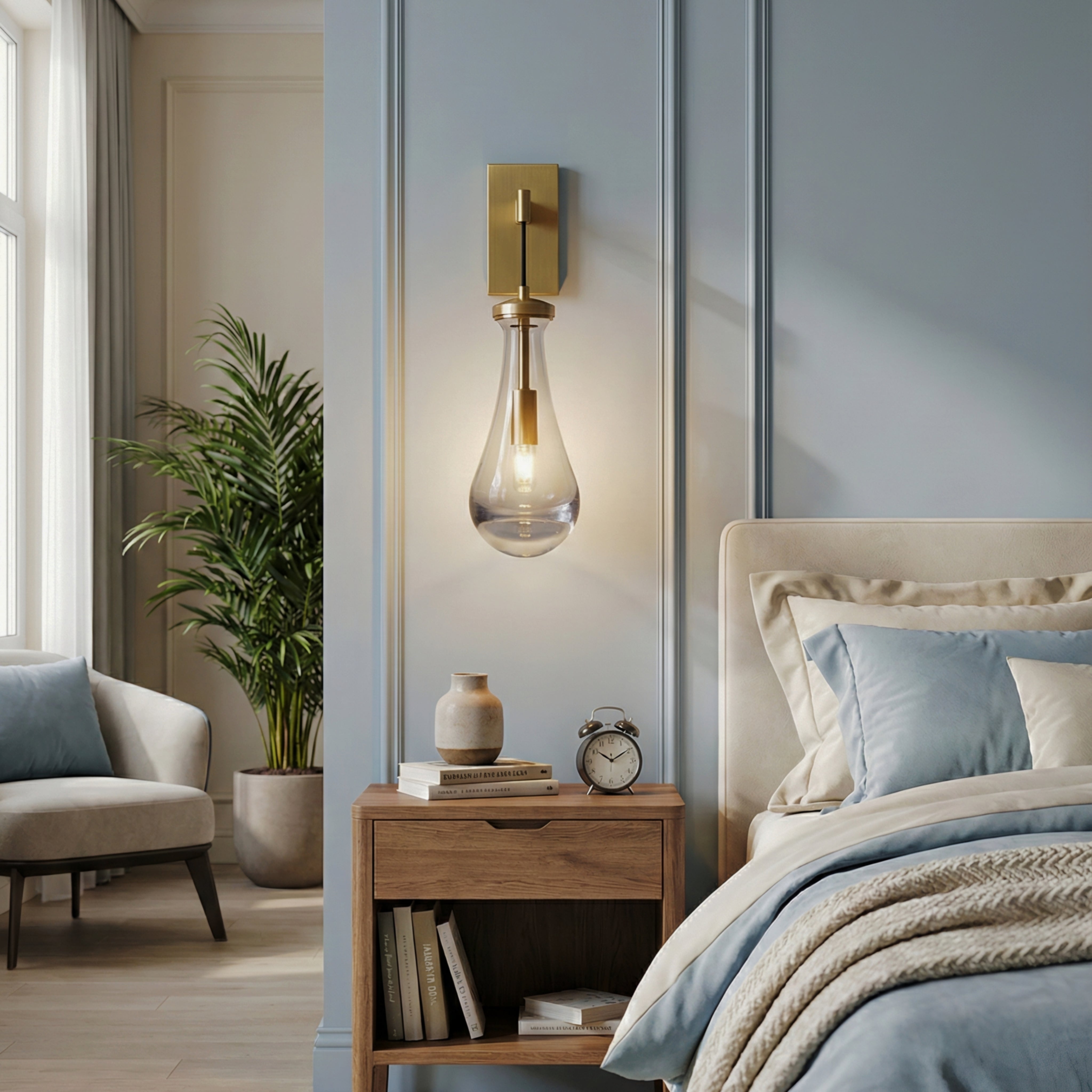 Drye Drop Wall Sconce - LED Indoor Glass Wall Light With Blown Drops Brass Finish