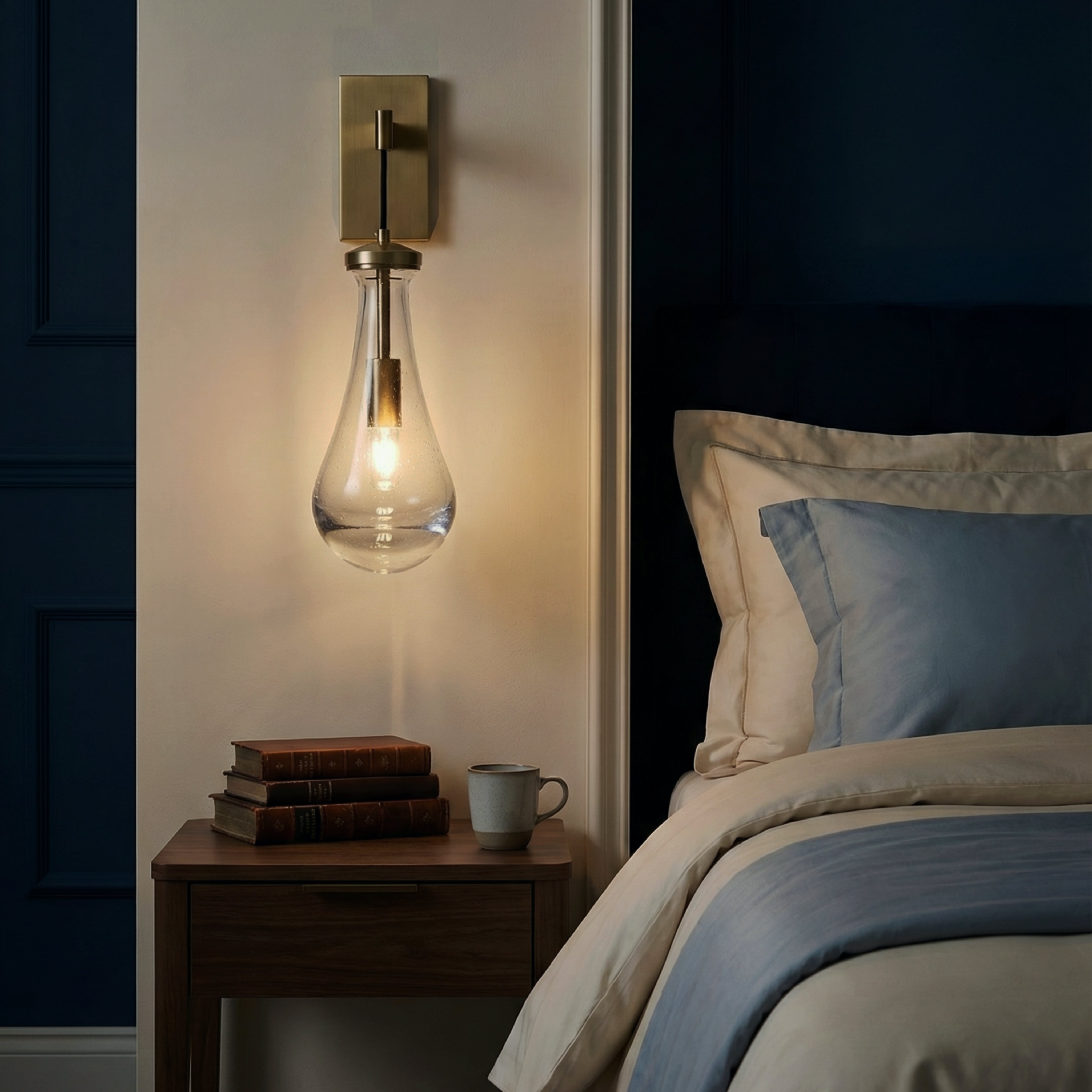 Drye Drop Wall Sconce - LED Indoor Glass Wall Light With Blown Drops Brass Finish