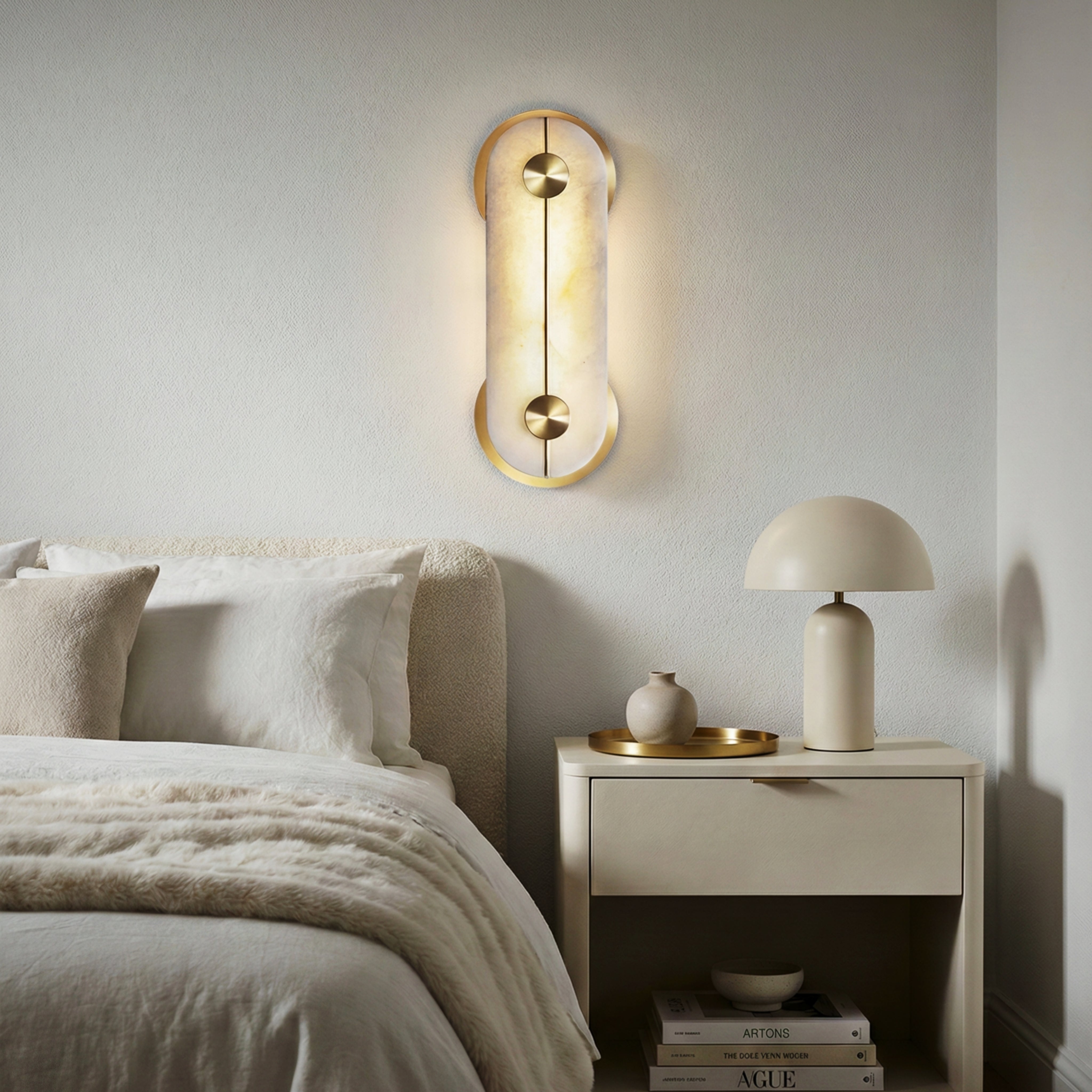Huron Alabaster Oval Wall Lamp – LED Ambient Wall Lighting Fixture Living Rooms Hallways