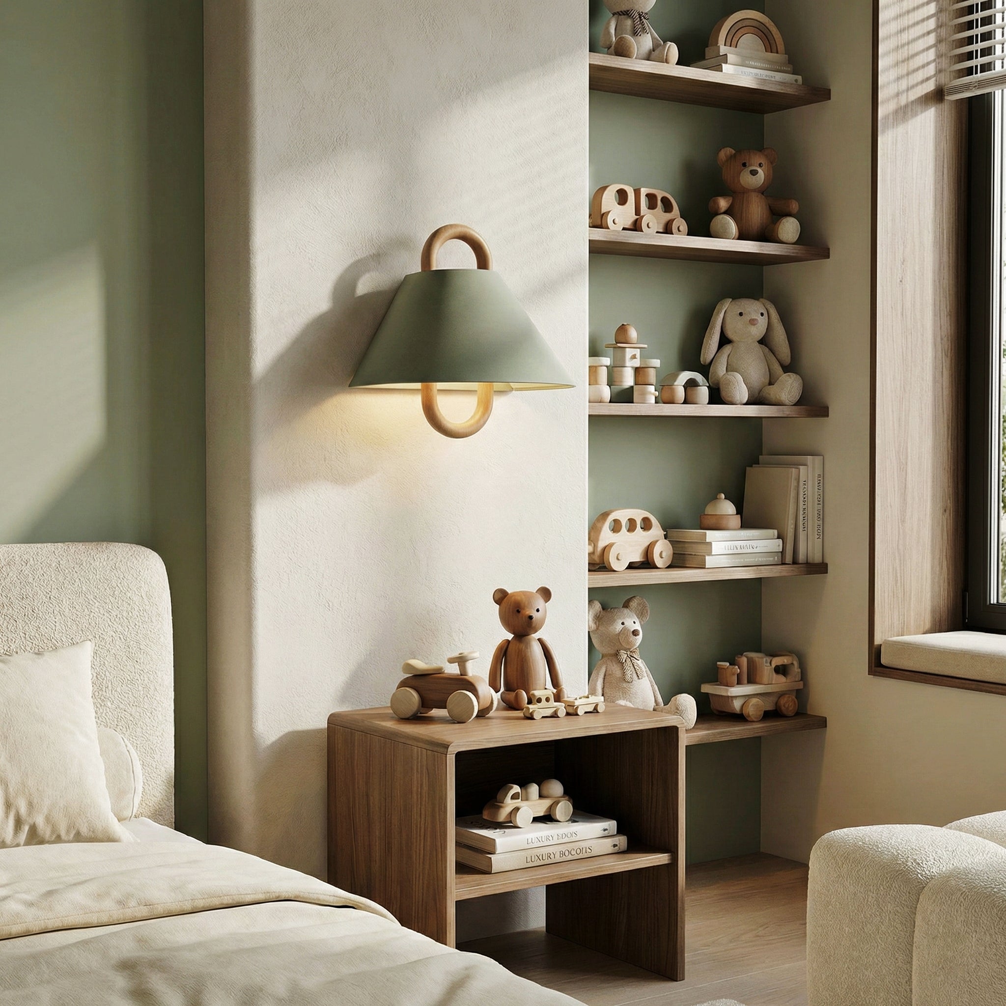 Nordic Loop Wall Lamp – Modern Wood Frame LED Fixture with Fabric Shade