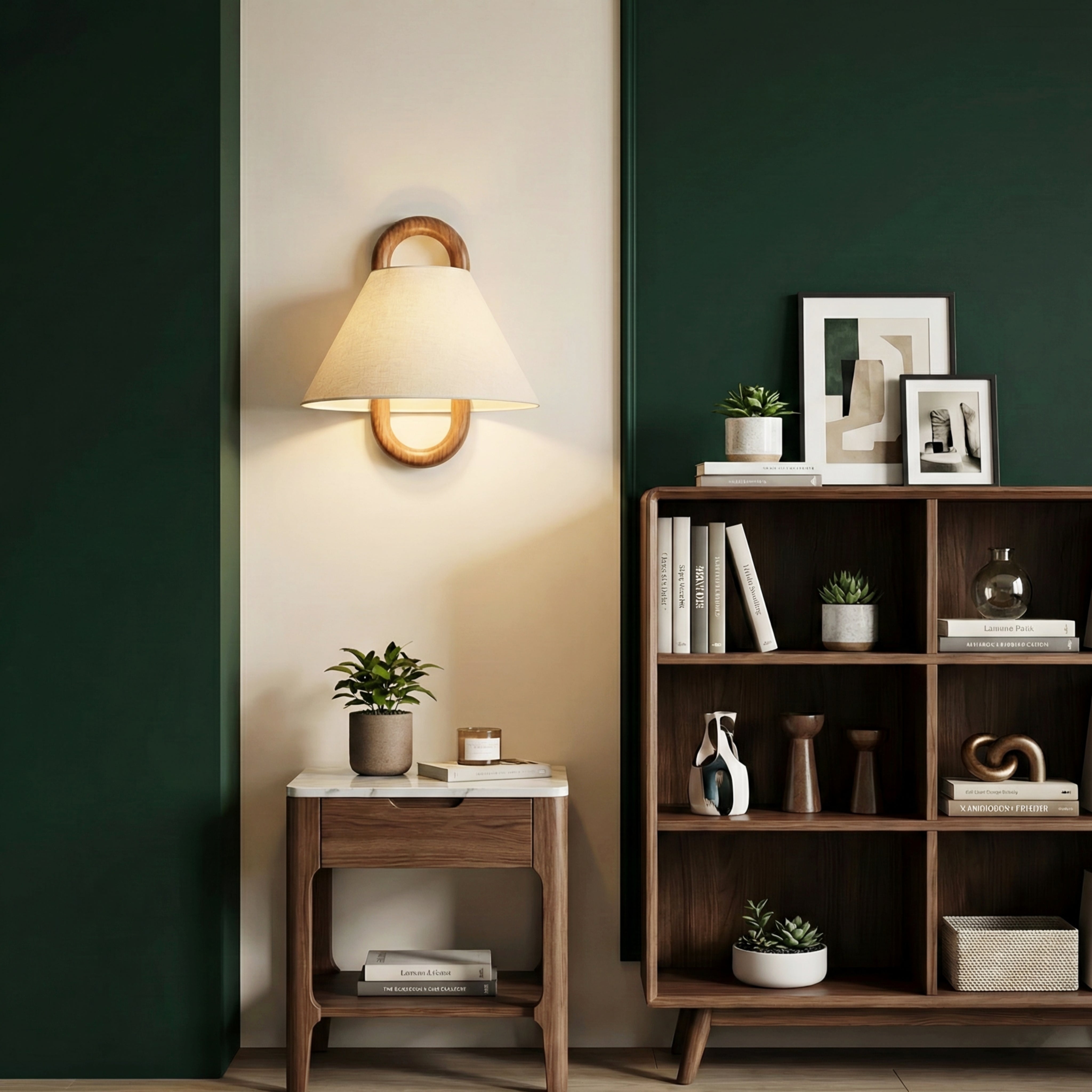 Nordic Loop Wall Lamp – Modern Wood Frame LED Fixture with Fabric Shade