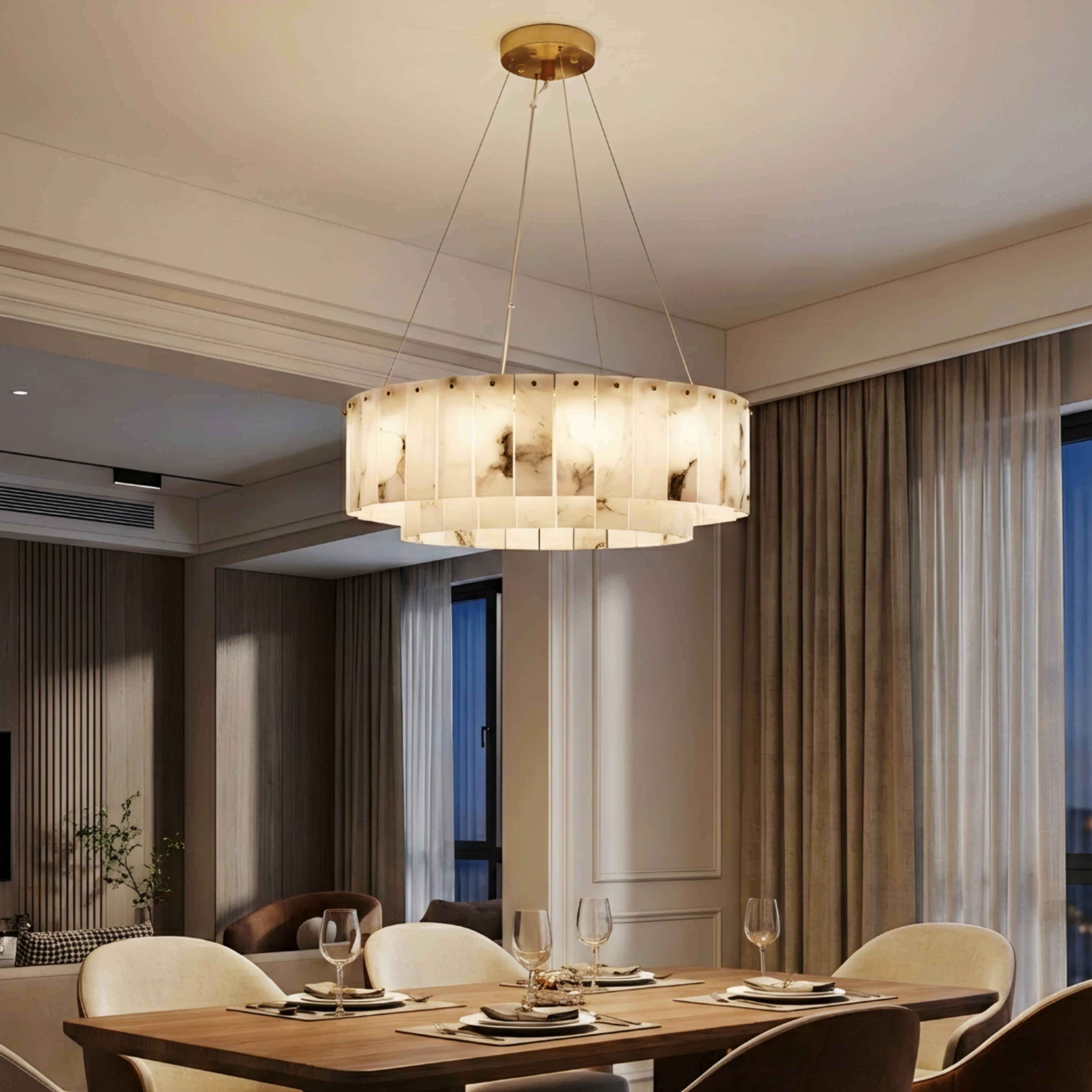 Marbelle Linear Marble Chandelier – Modern Kitchen Island LED Hanging Ceiling Fixture