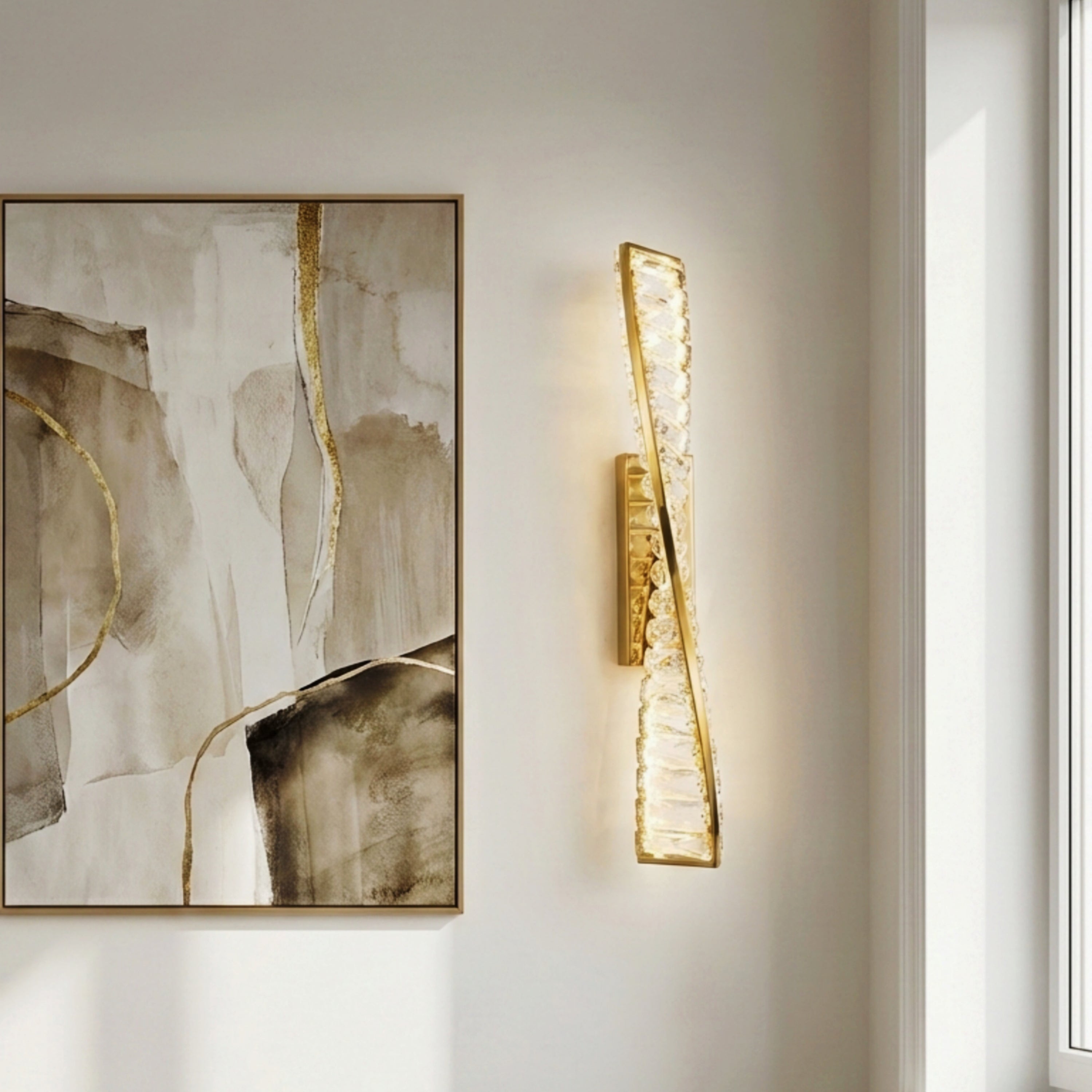 Valenza Twist Crystal Wall Lamp – Modern Gold LED Decorative Wall Lighting Fixture