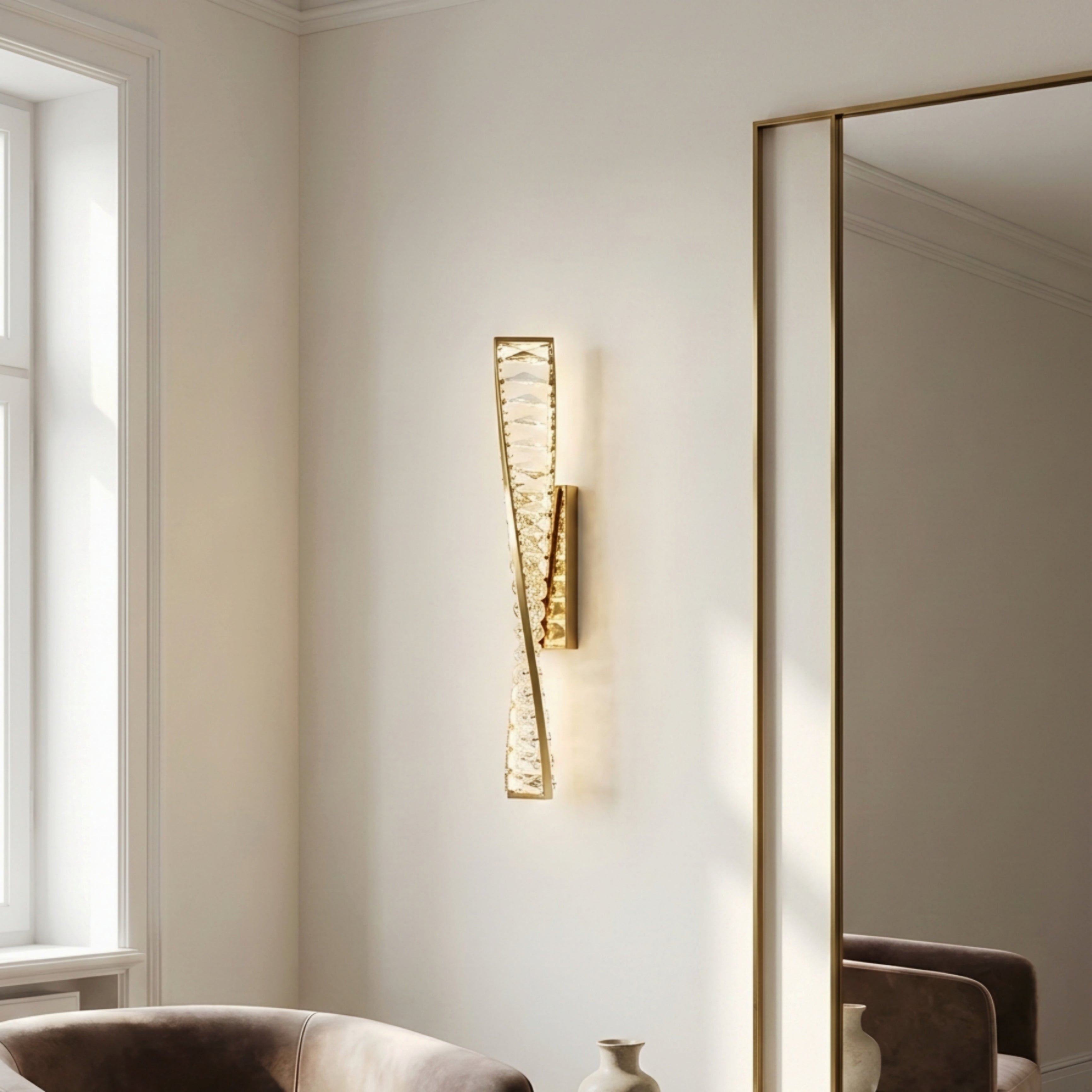 Valenza Twist Crystal Wall Lamp – Modern Gold LED Decorative Wall Lighting Fixture