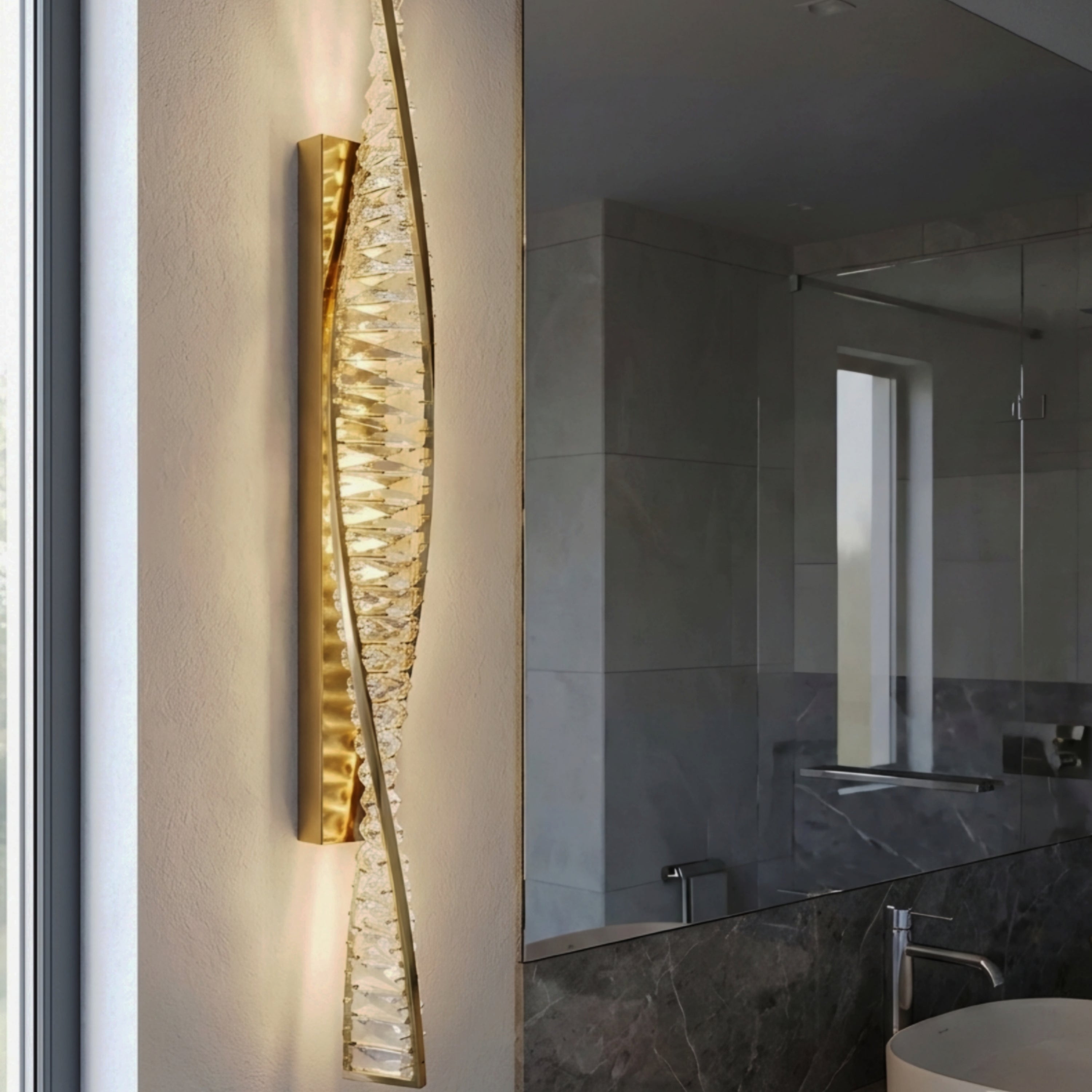Valenza Twist Crystal Wall Lamp – Modern Gold LED Decorative Wall Lighting Fixture