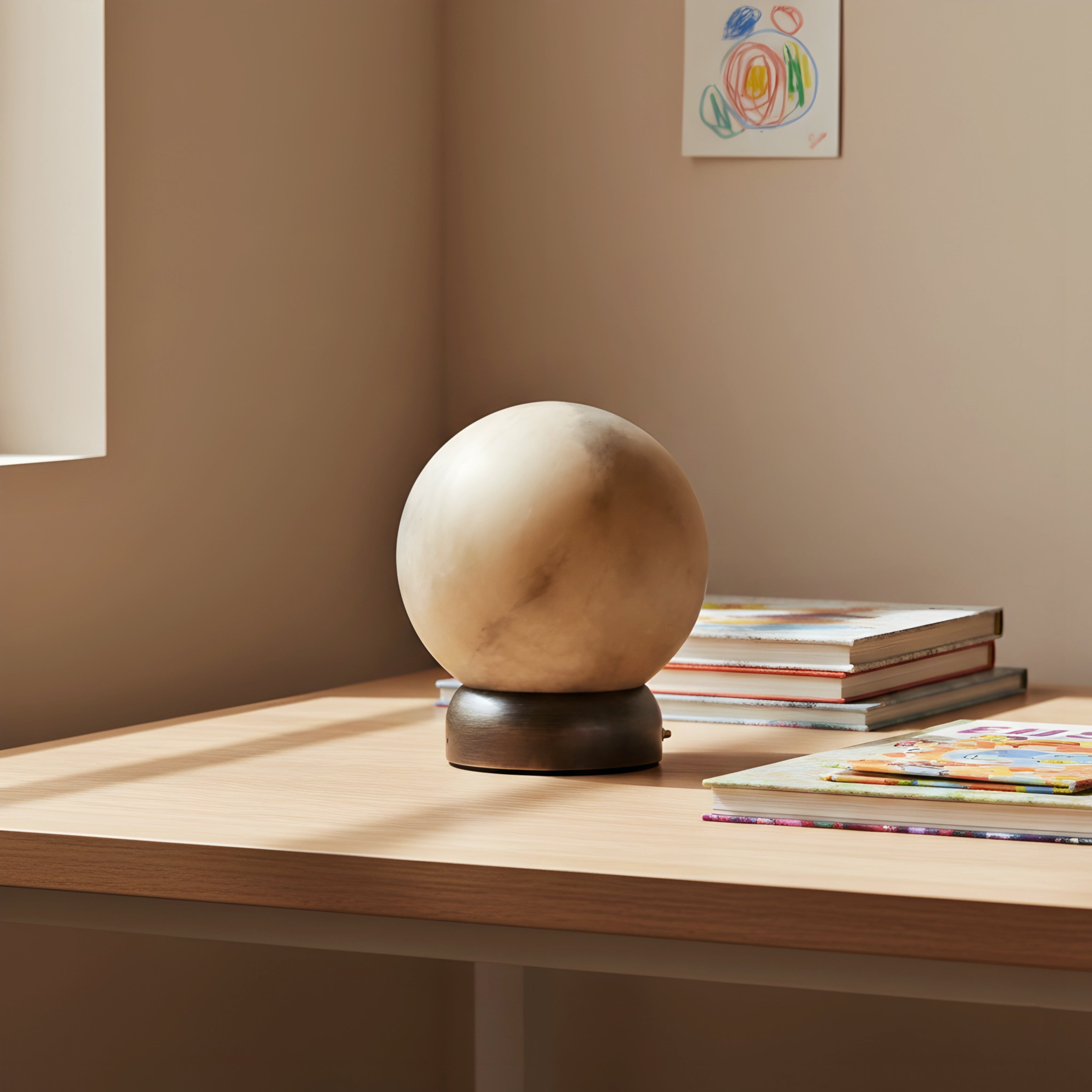 Lunara Glow Orb Table Lamp – Modern Marble Sphere Bedside Ambient Nightstand Light
