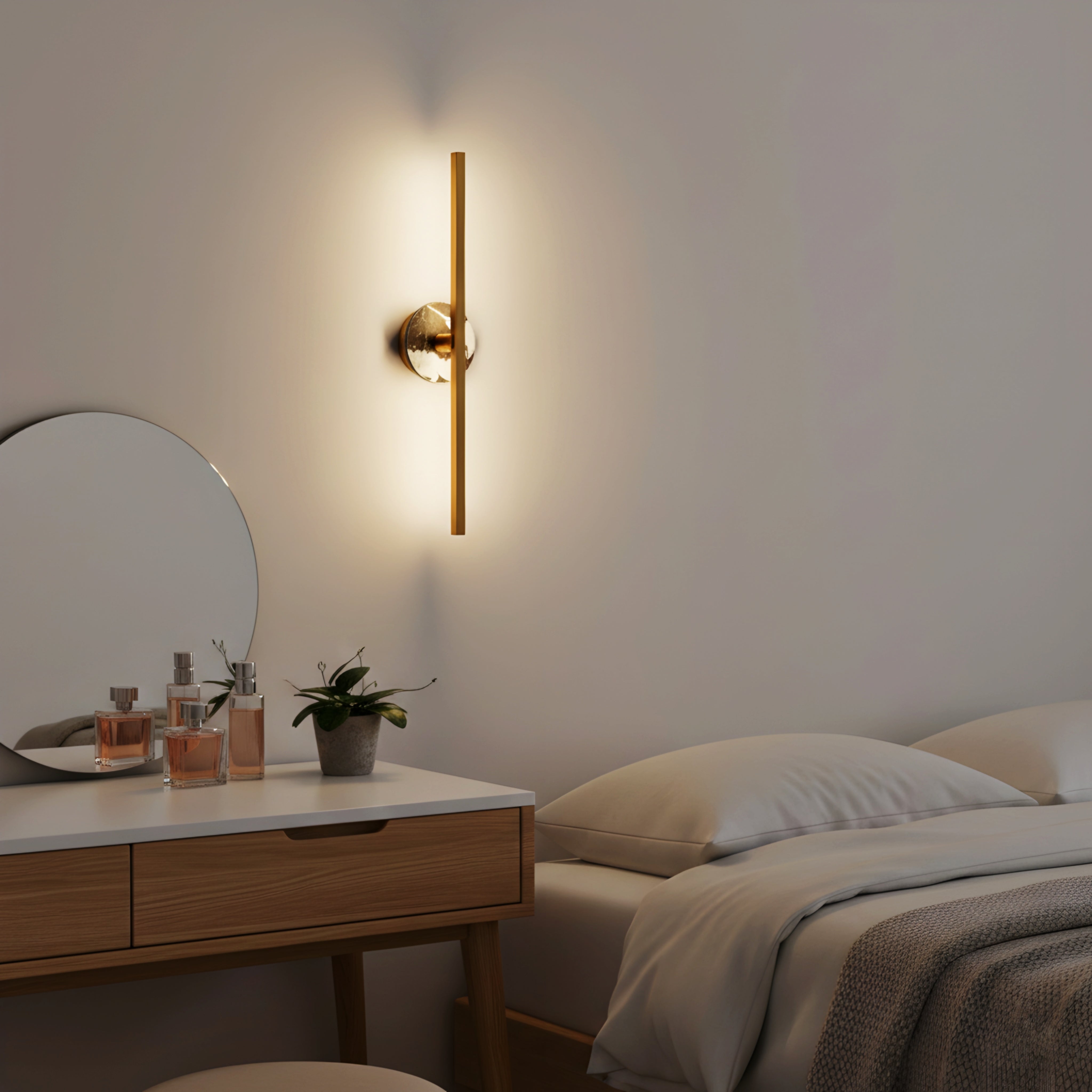 Linea Luxe Slim Wall Lamp – Modern Gold LED Vertical Bathroom Vanity Sconce Light
