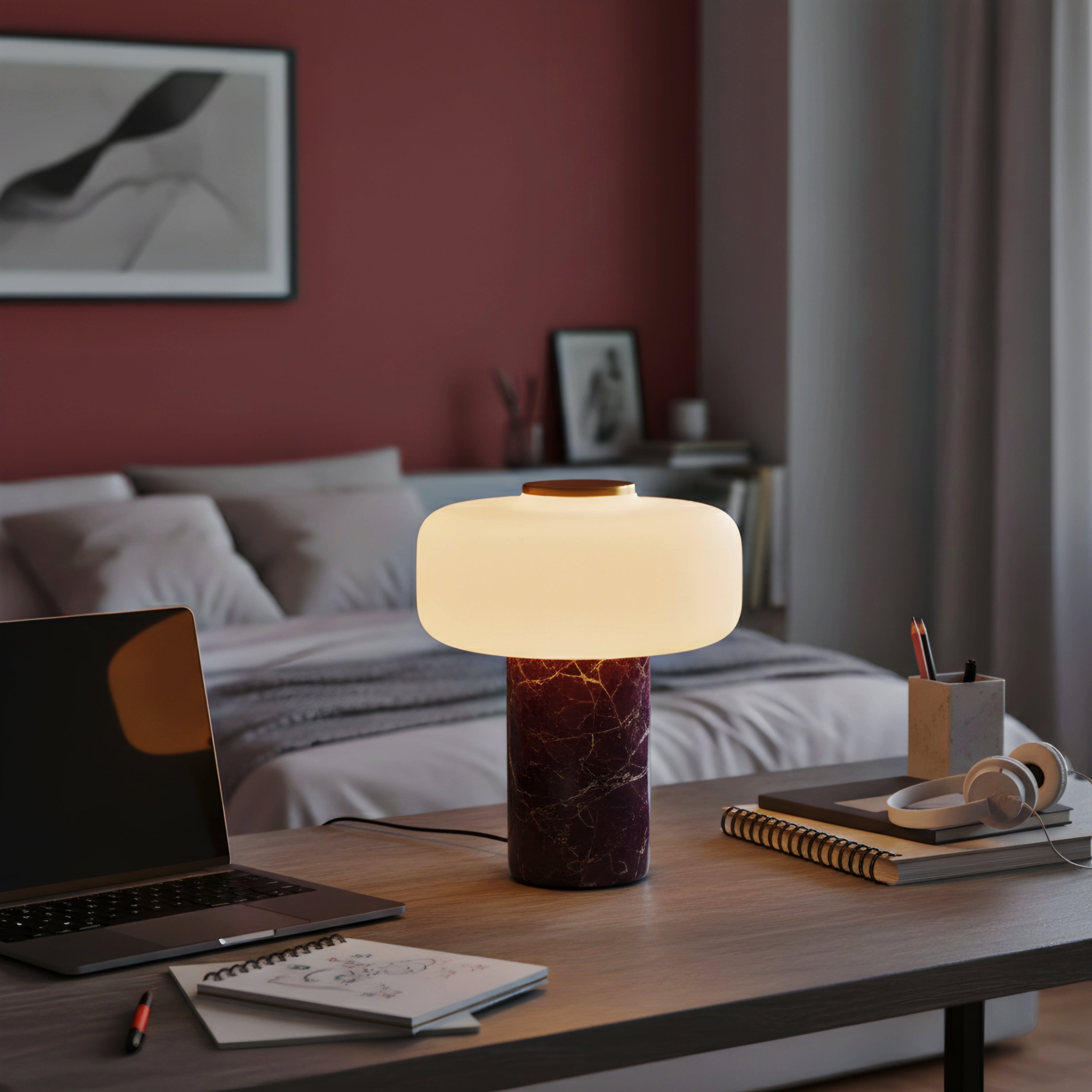 Marvella Marble Table Lamp – Modern Frosted Glass Bedside Nightstand Accent Light
