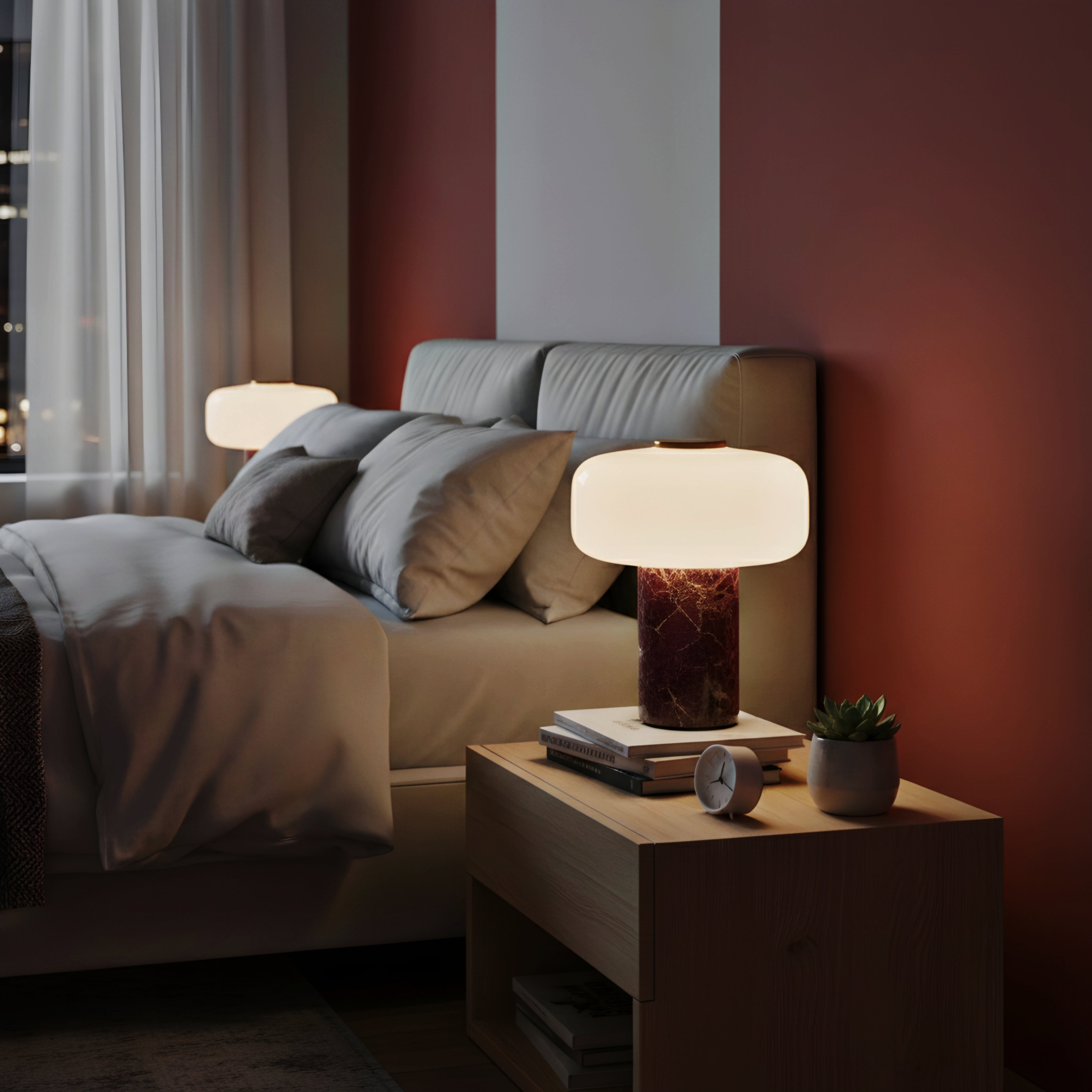 Marvella Marble Table Lamp – Modern Frosted Glass Bedside Nightstand Accent Light
