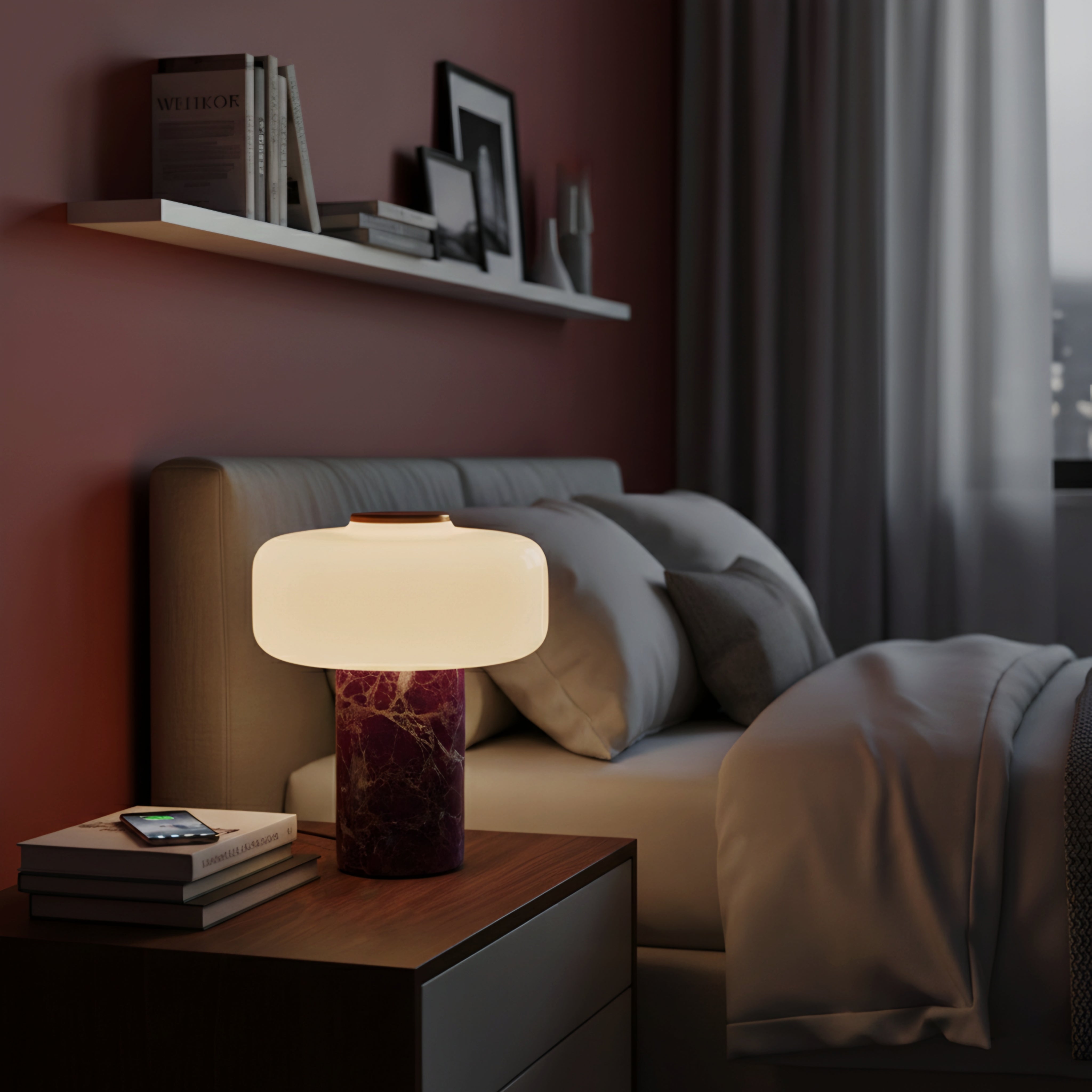 Marvella Marble Table Lamp – Modern Frosted Glass Bedside Nightstand Accent Light