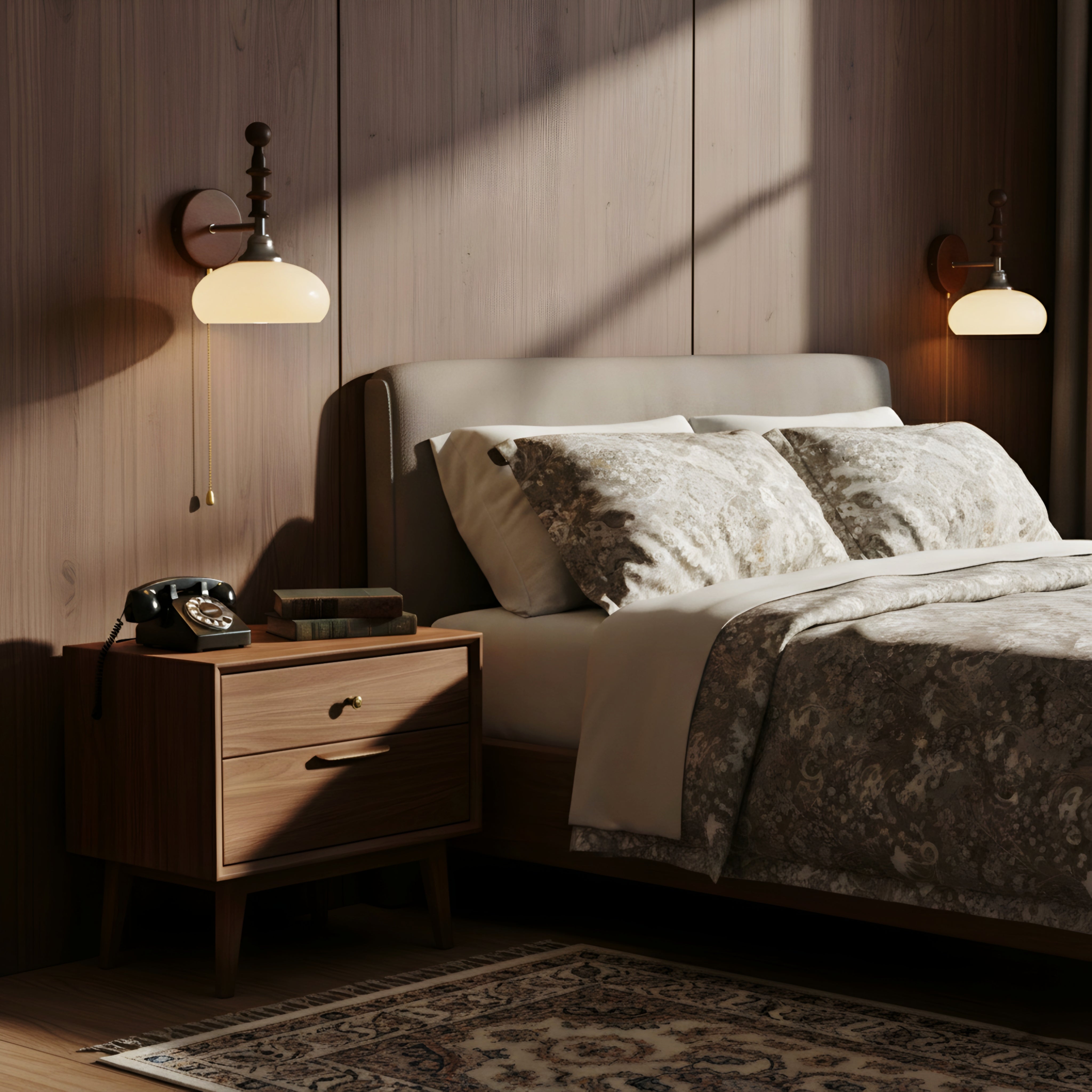 Brixton Heritage Wall Lamp – Vintage Wood Brass Pull Chain Bedside Wall Sconce
