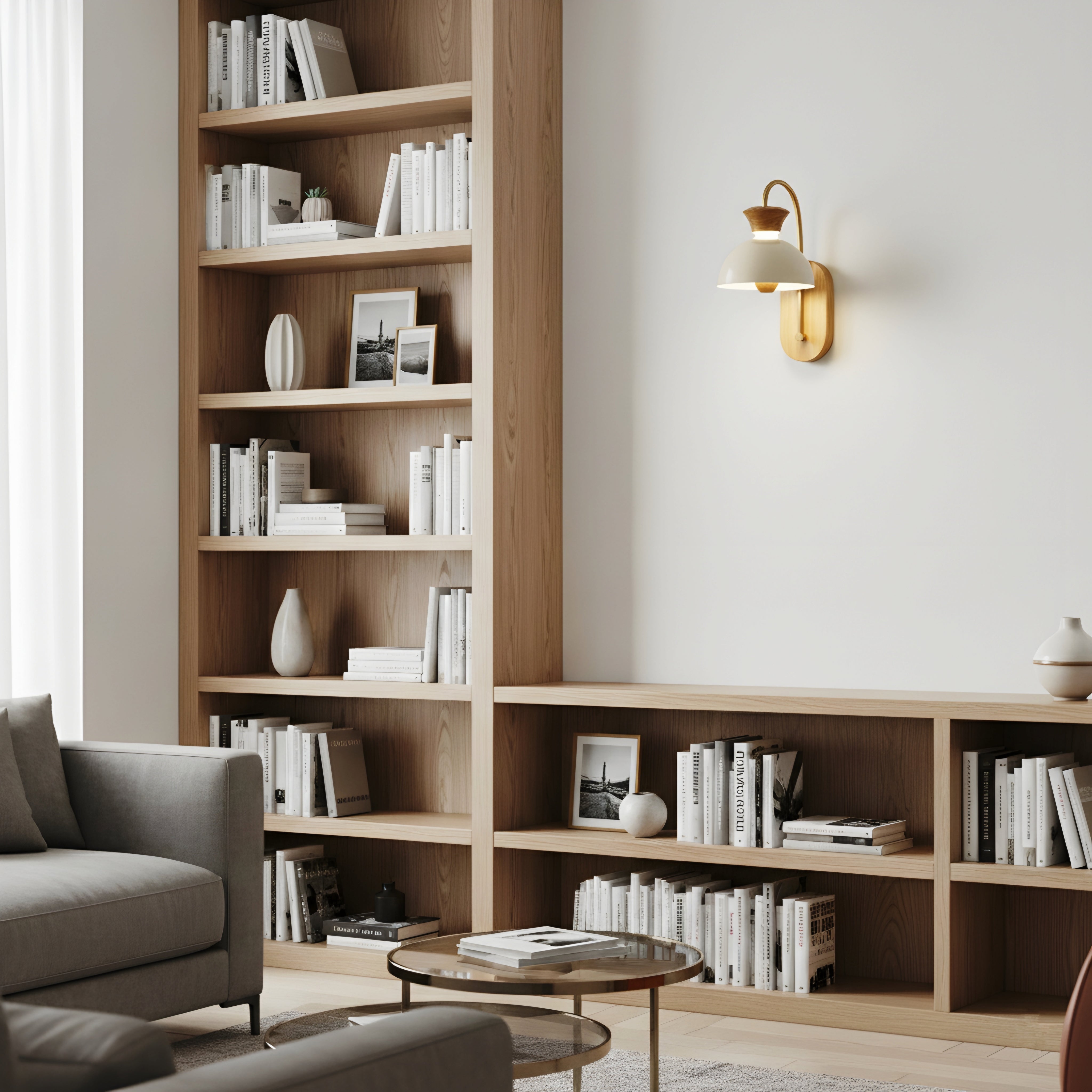 Harlow Arch Wall Lamp – Mid Century Wood Brass Bedside Reading Wall Sconce