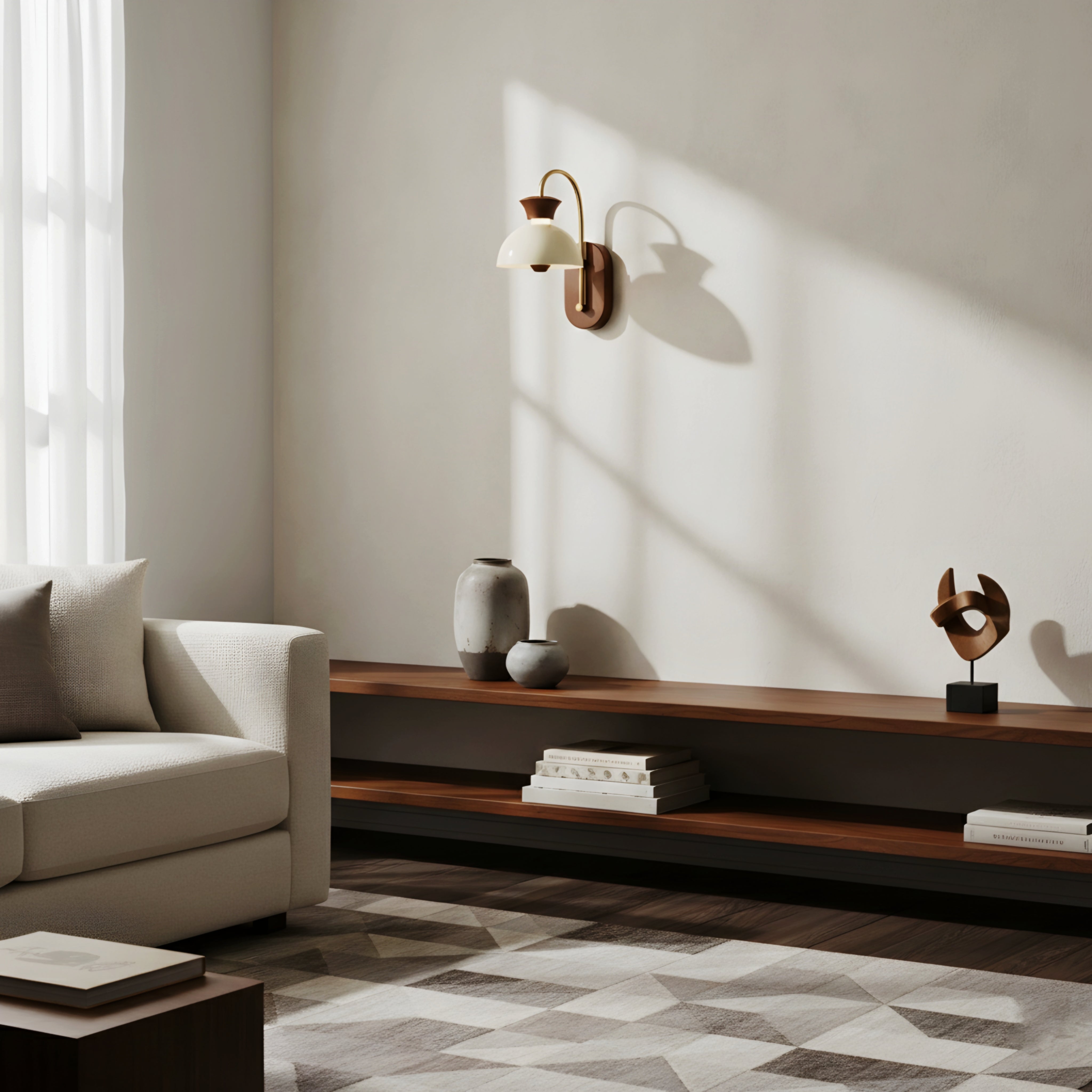 Harlow Arch Wall Lamp – Mid Century Wood Brass Bedside Reading Wall Sconce