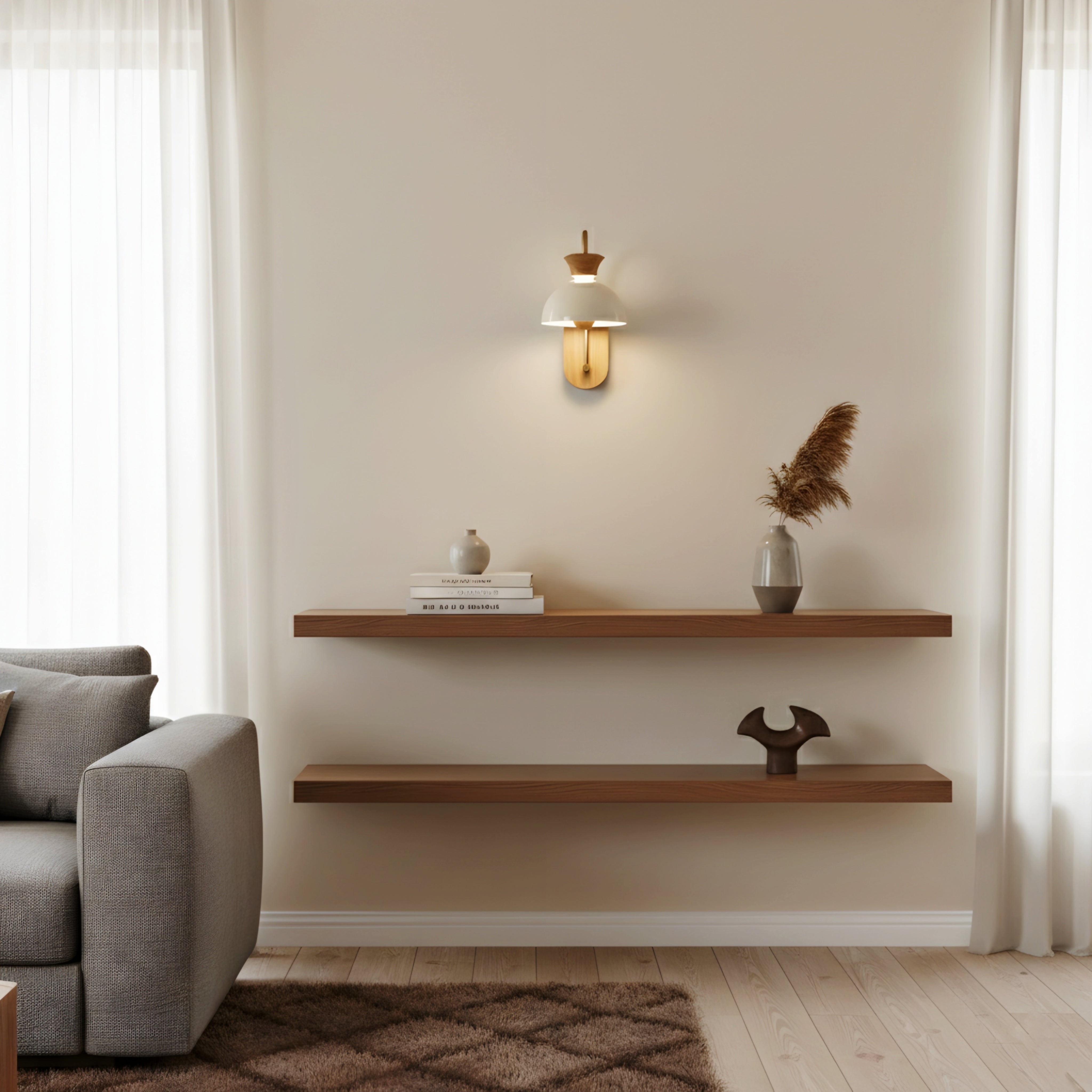 Harlow Arch Wall Lamp – Mid Century Wood Brass Bedside Reading Wall Sconce