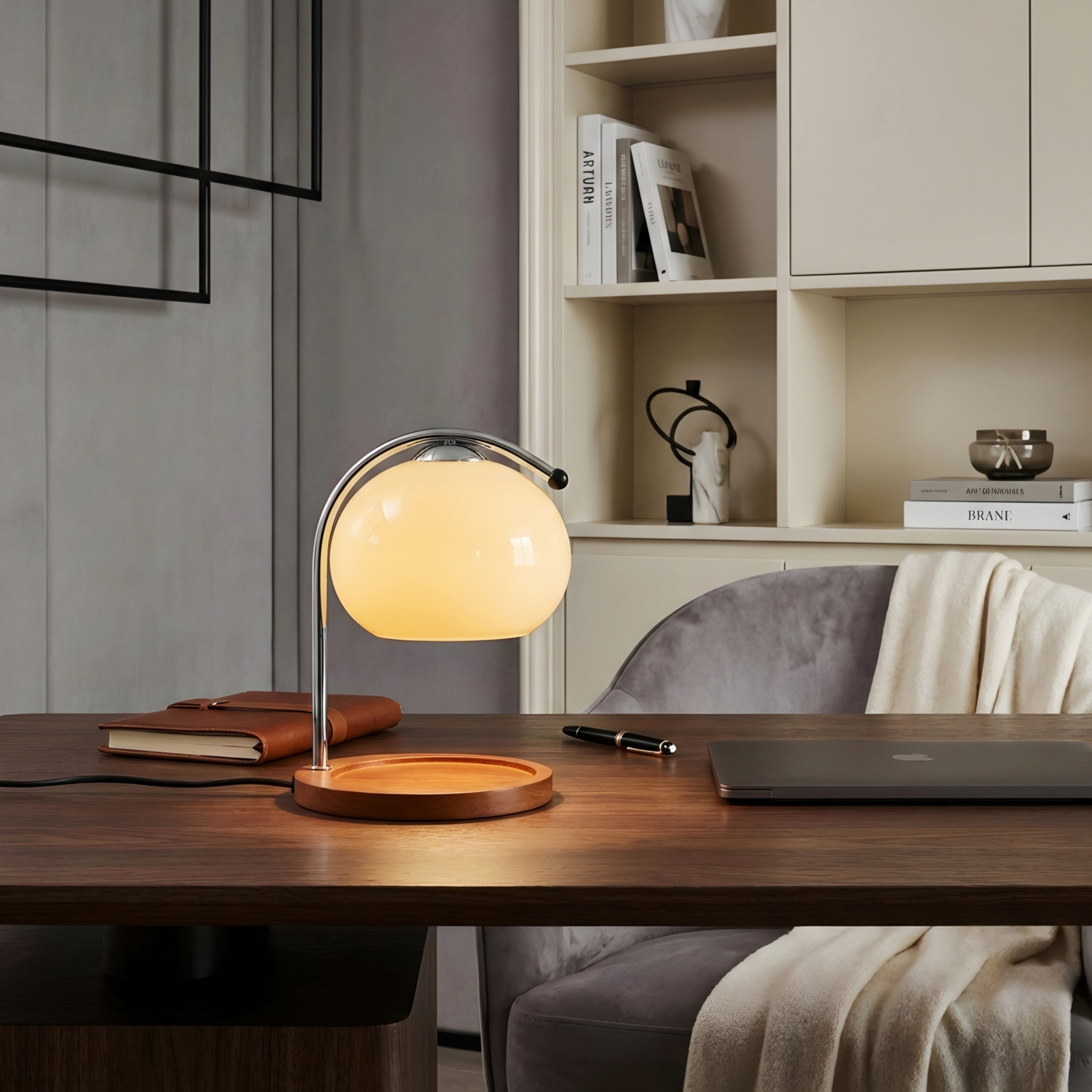 Luma Arc Table Lamp – Mid Century Modern Glass Desk Bedside Accent Light