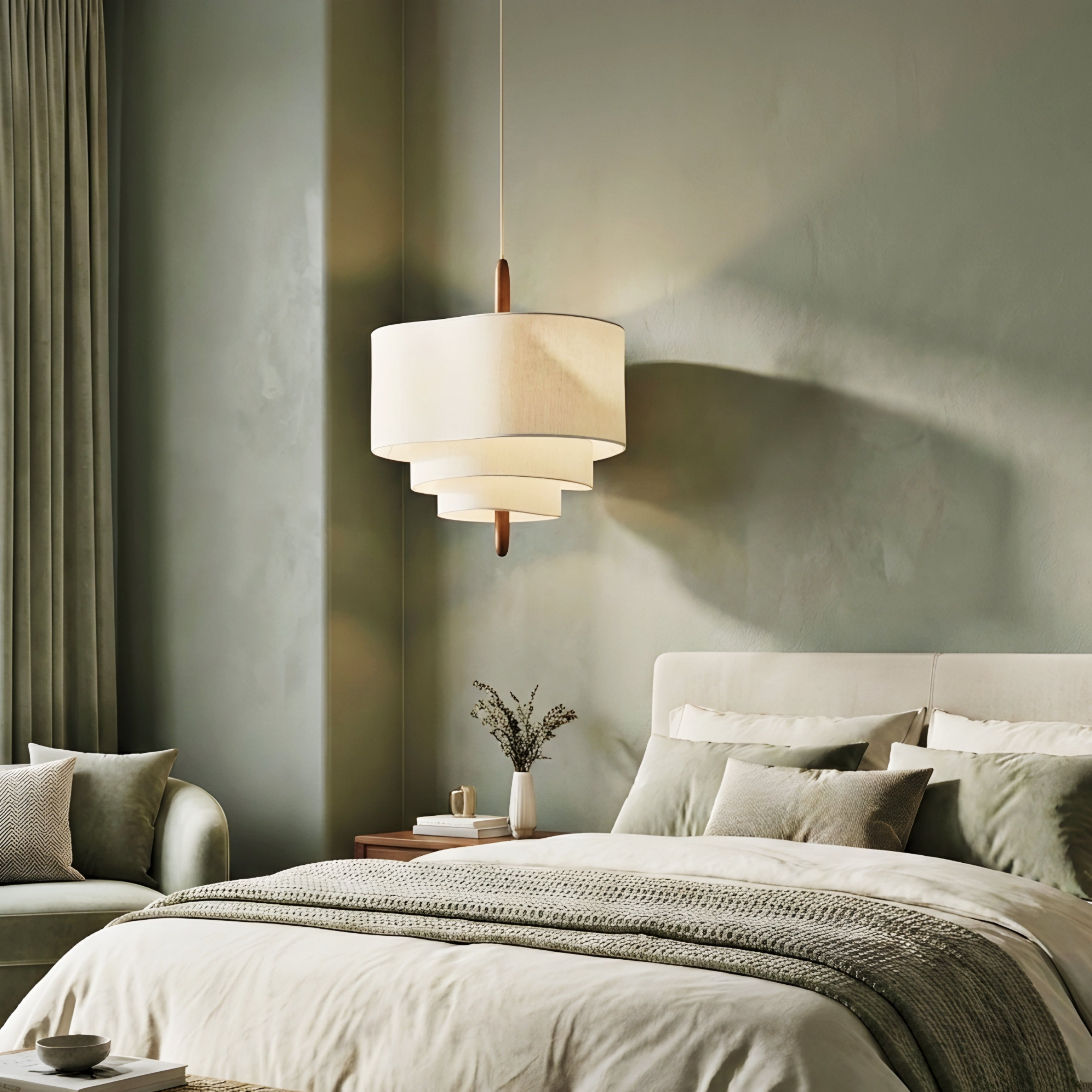 Elowen Tiered Fabric Pendant Light – Modern Linen Drum Dining Room Ceiling Fixture