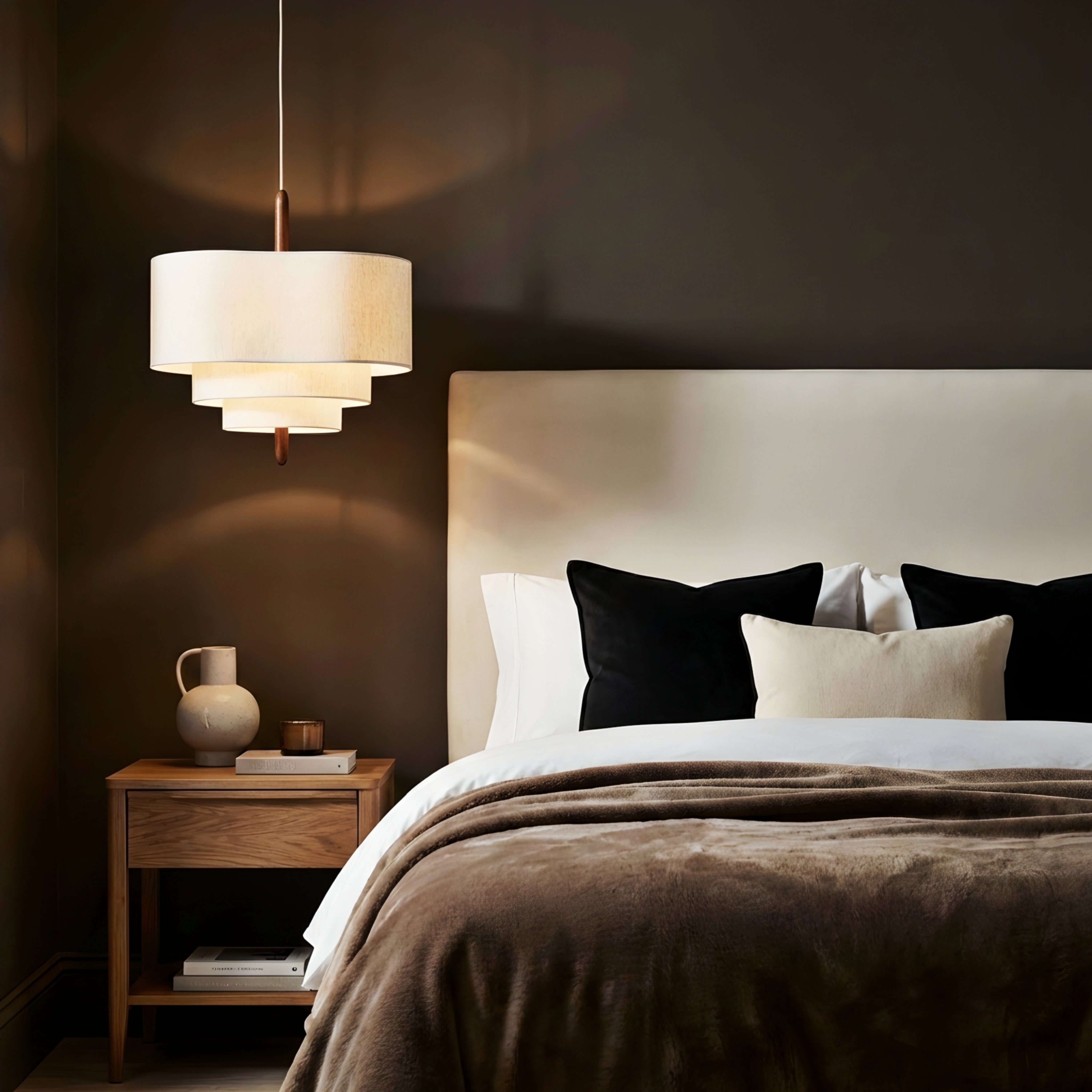 Elowen Tiered Fabric Pendant Light – Modern Linen Drum Dining Room Ceiling Fixture
