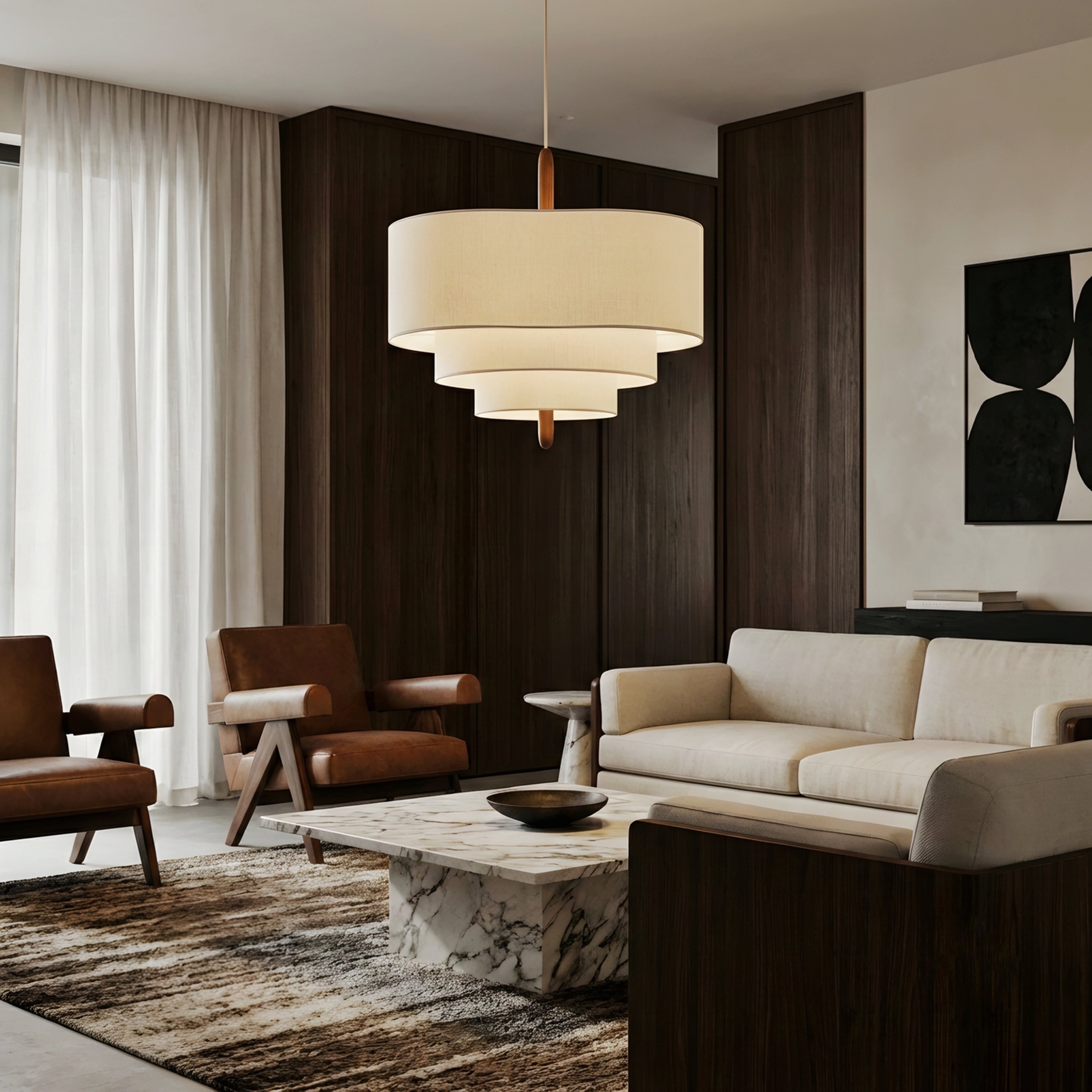 Elowen Tiered Fabric Pendant Light – Modern Linen Drum Dining Room Ceiling Fixture