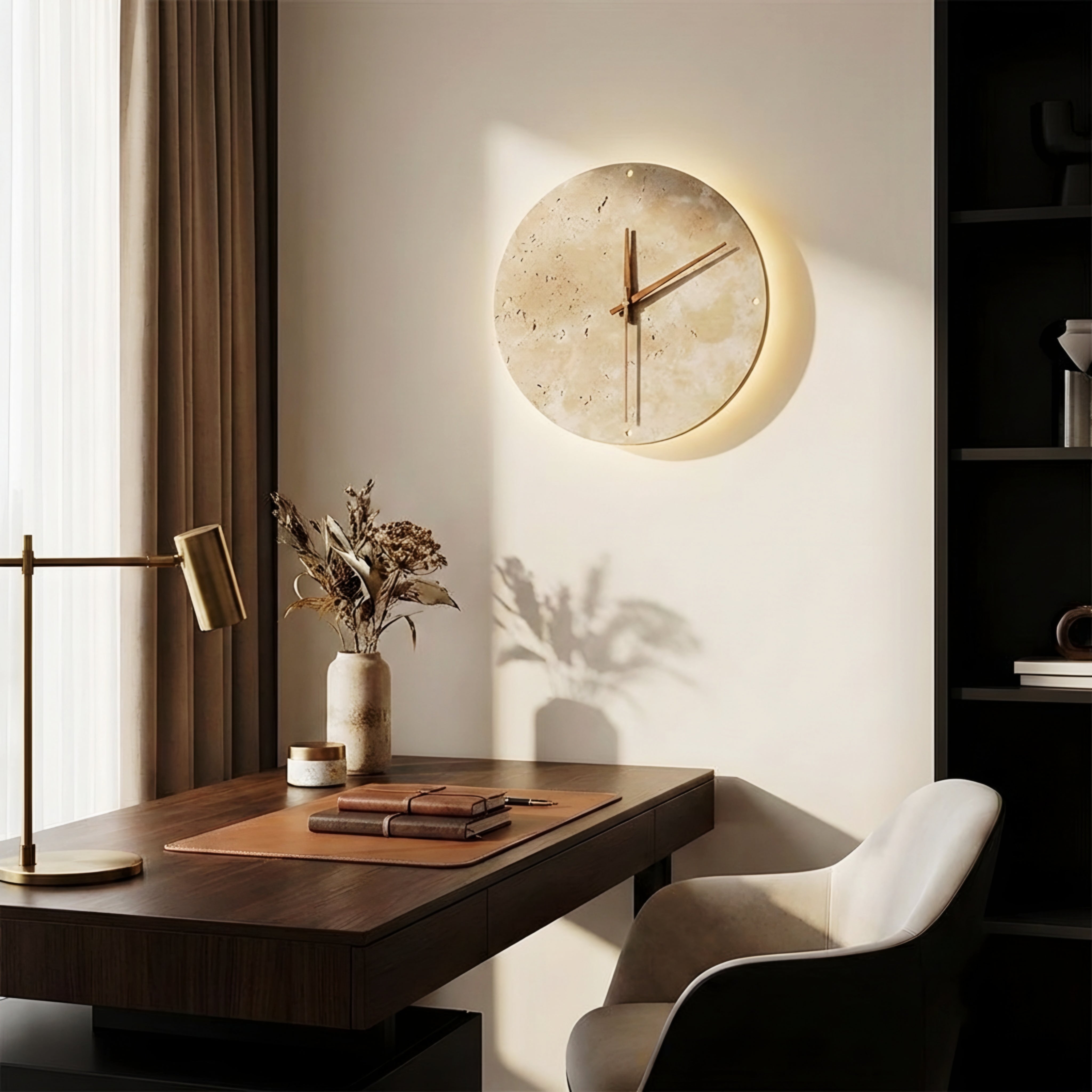 Travira Stone Wall Clock – Modern Travertine Minimalist Silent Decorative Clock