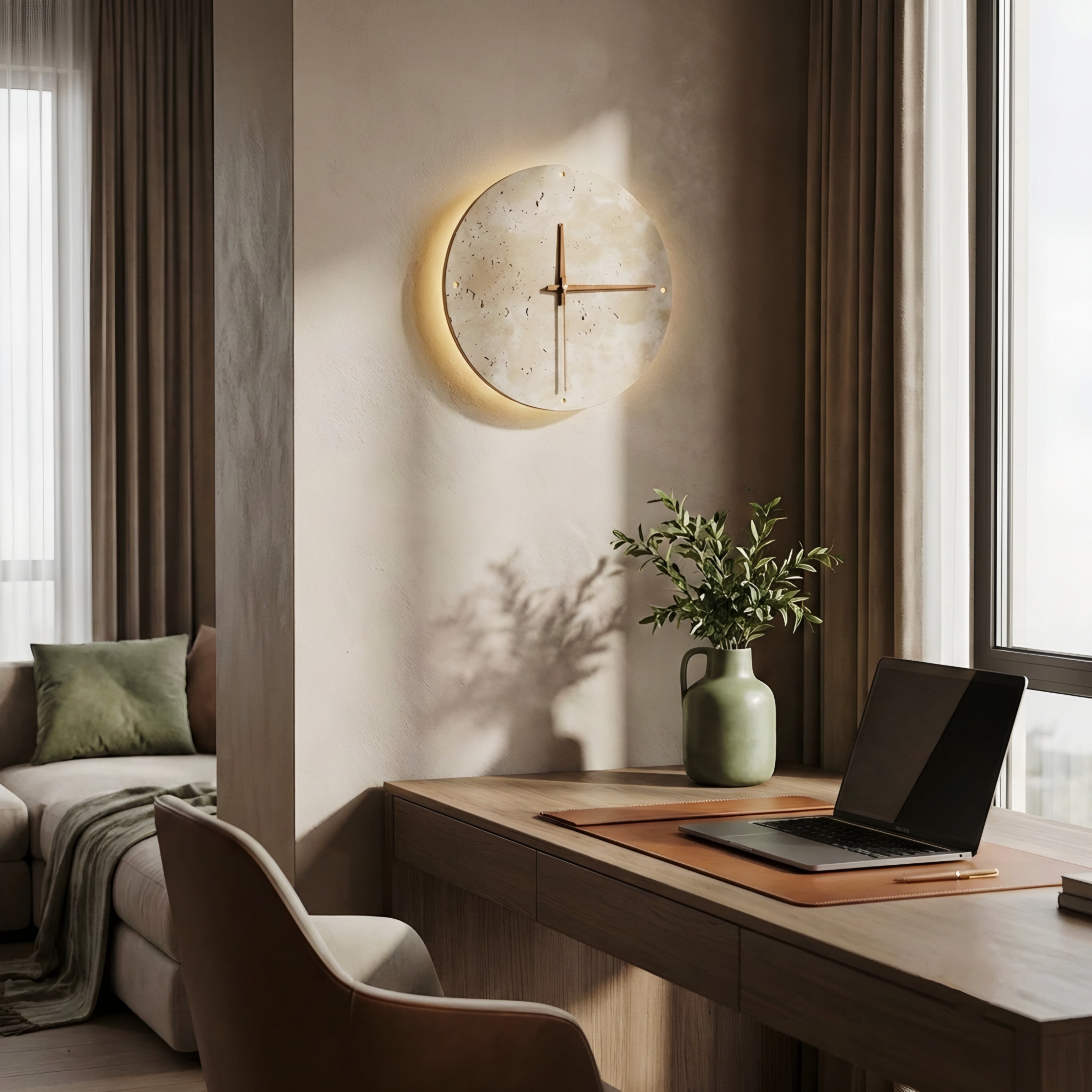 Travira Stone Wall Clock – Modern Travertine Minimalist Silent Decorative Clock