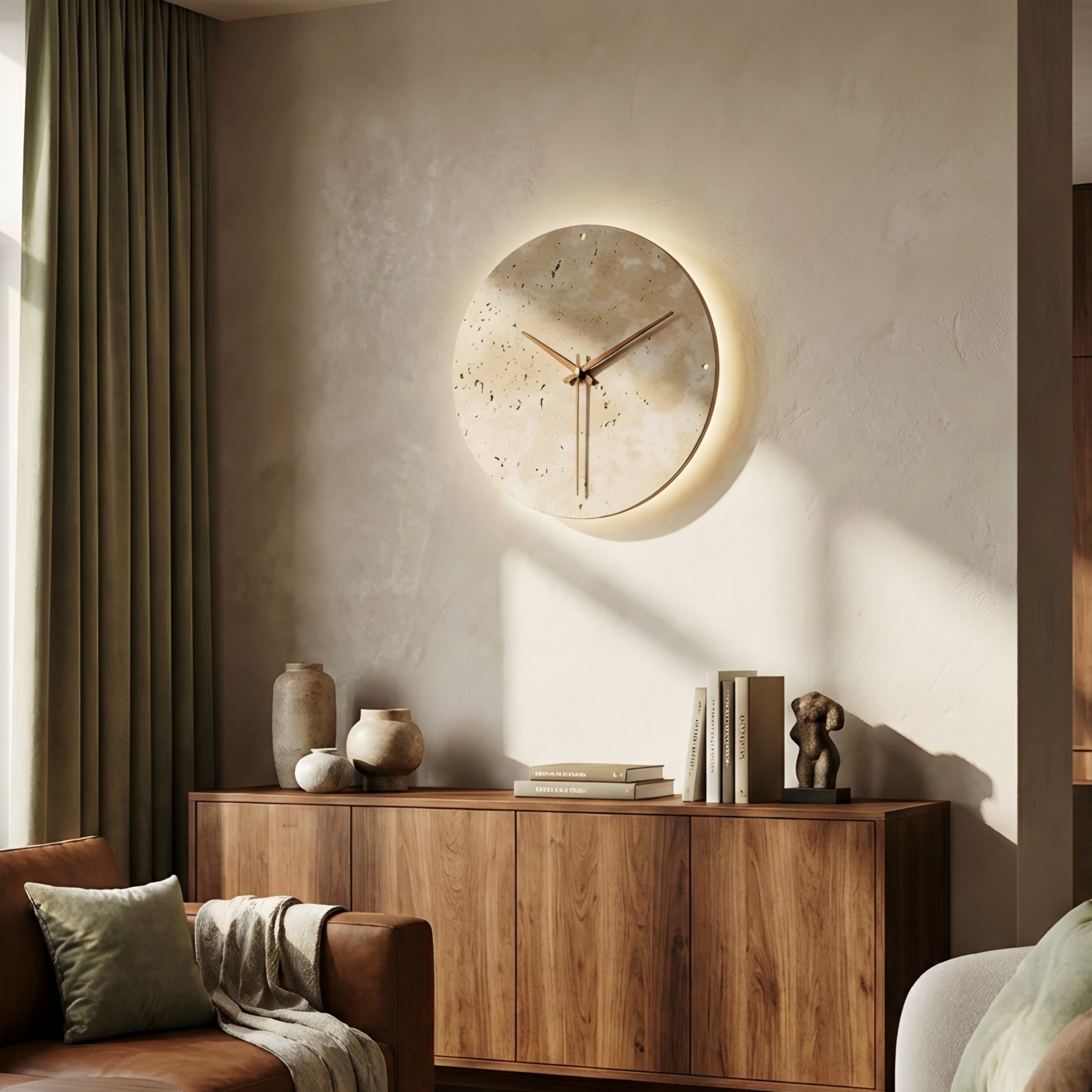 Travira Stone Wall Clock – Modern Travertine Minimalist Silent Decorative Clock