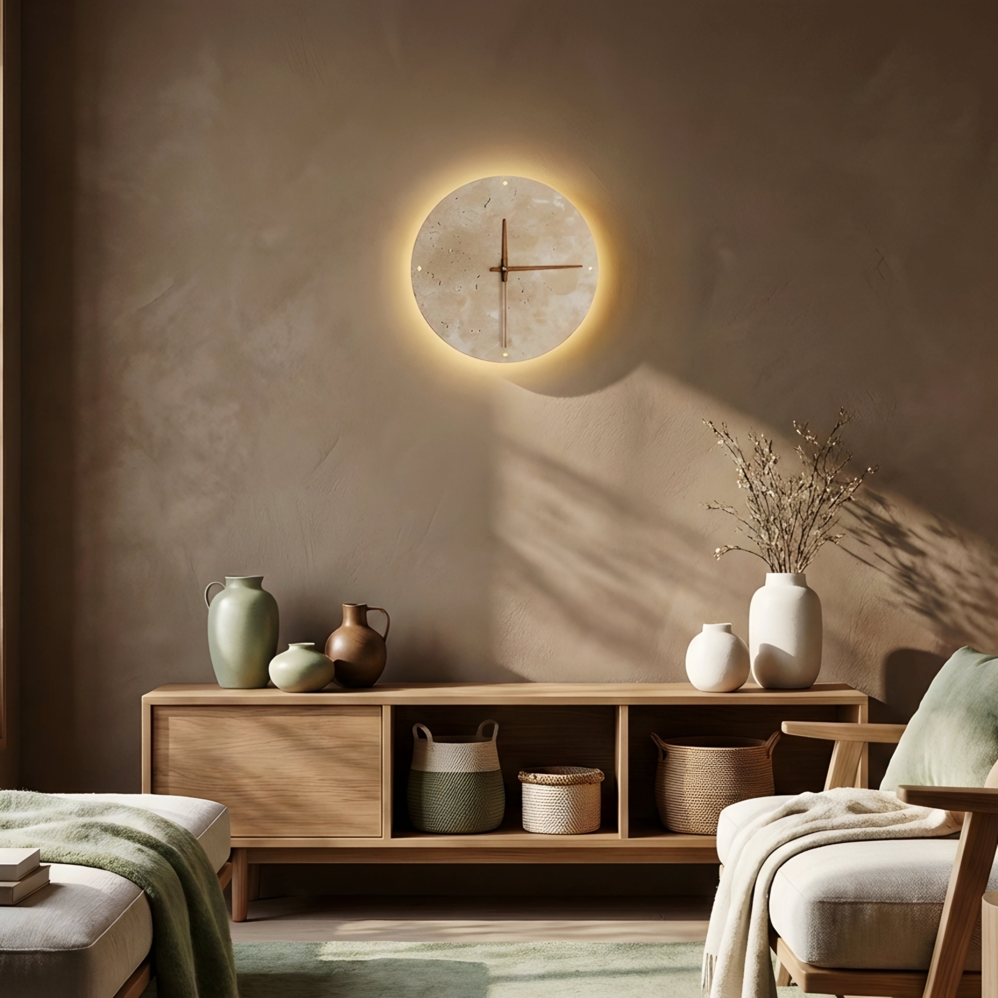 Travira Stone Wall Clock – Modern Travertine Minimalist Silent Decorative Clock