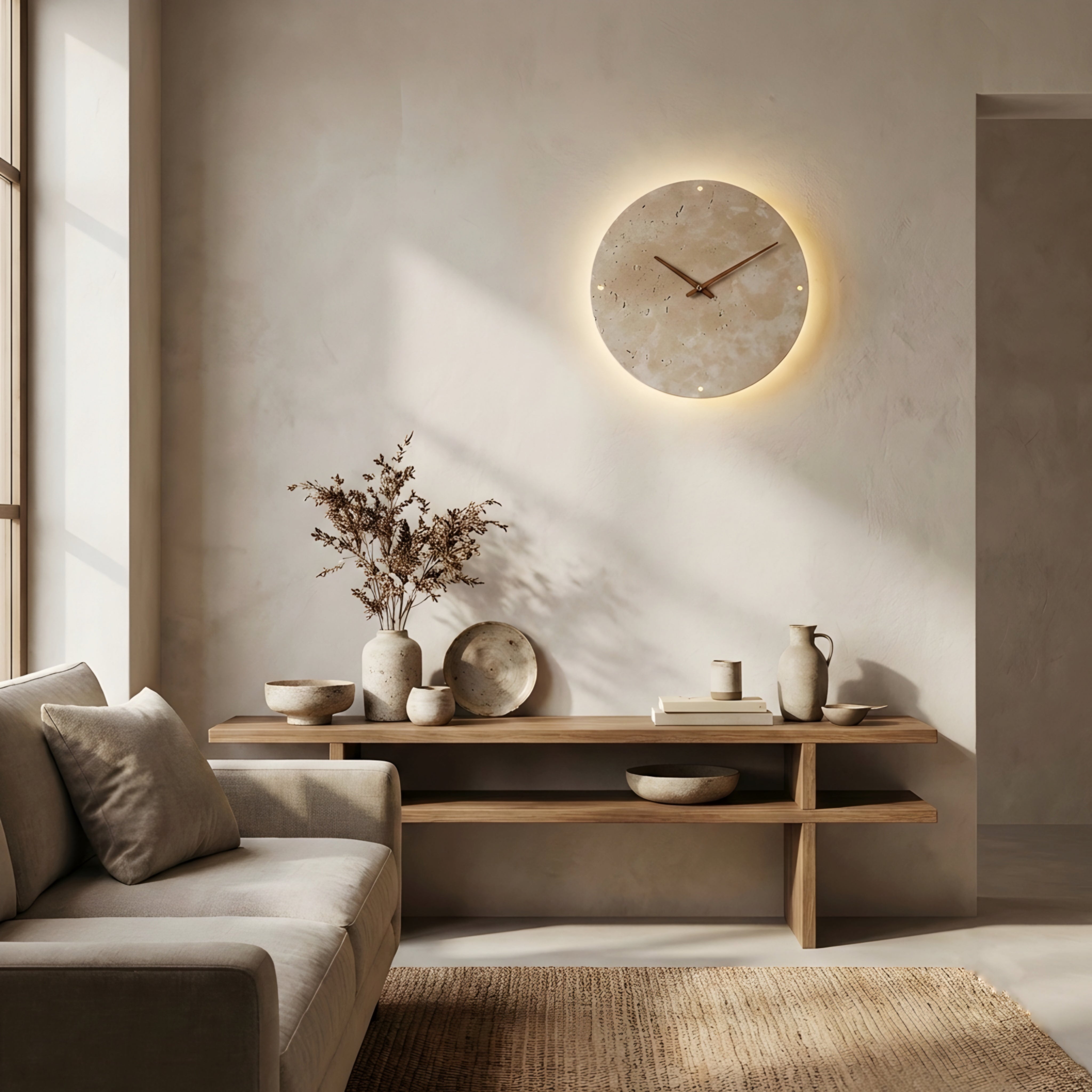 Travira Stone Wall Clock – Modern Travertine Minimalist Silent Decorative Clock