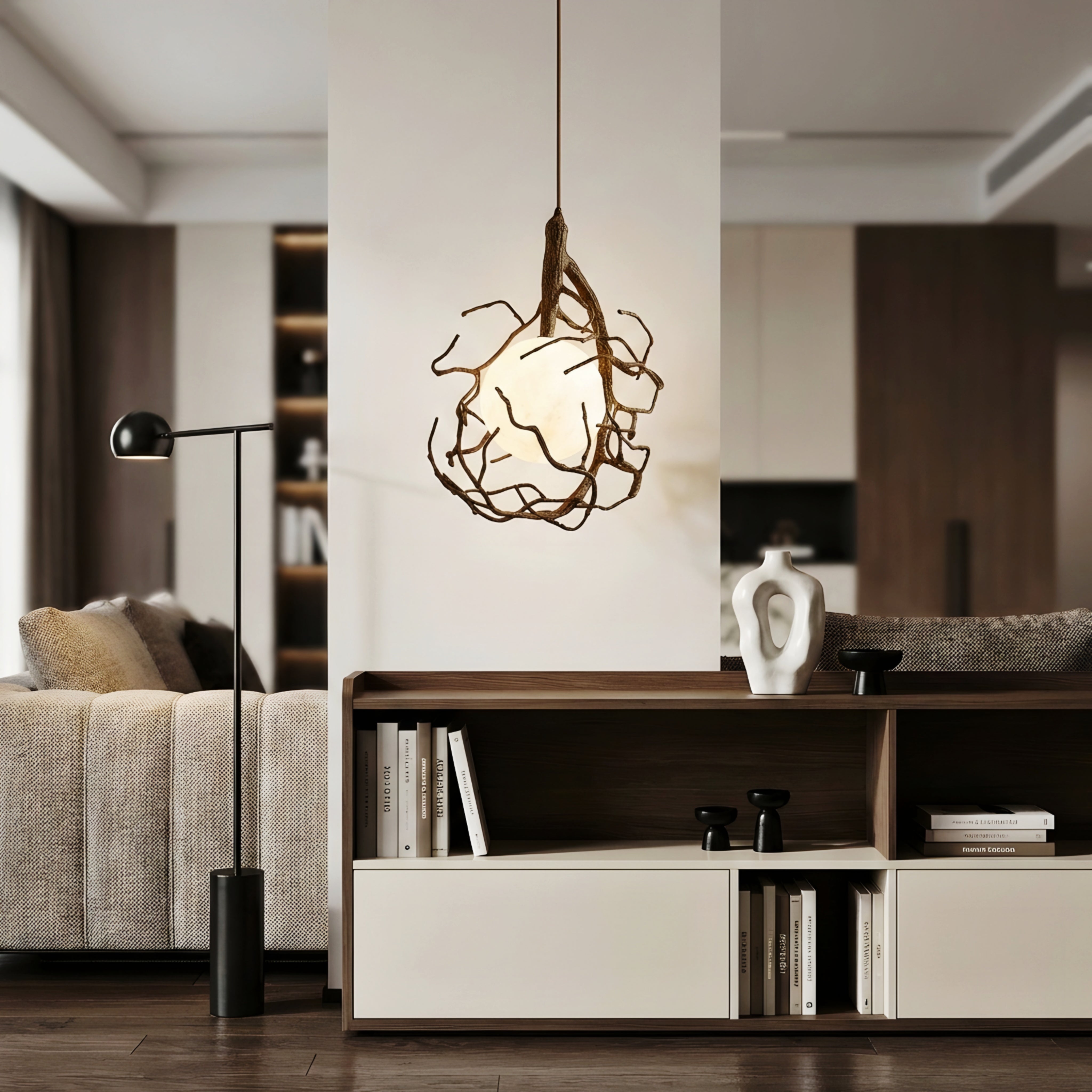 Sylvara Branch Pendant Light – Rustic Tree Root Orb Dining Room Hanging Fixture