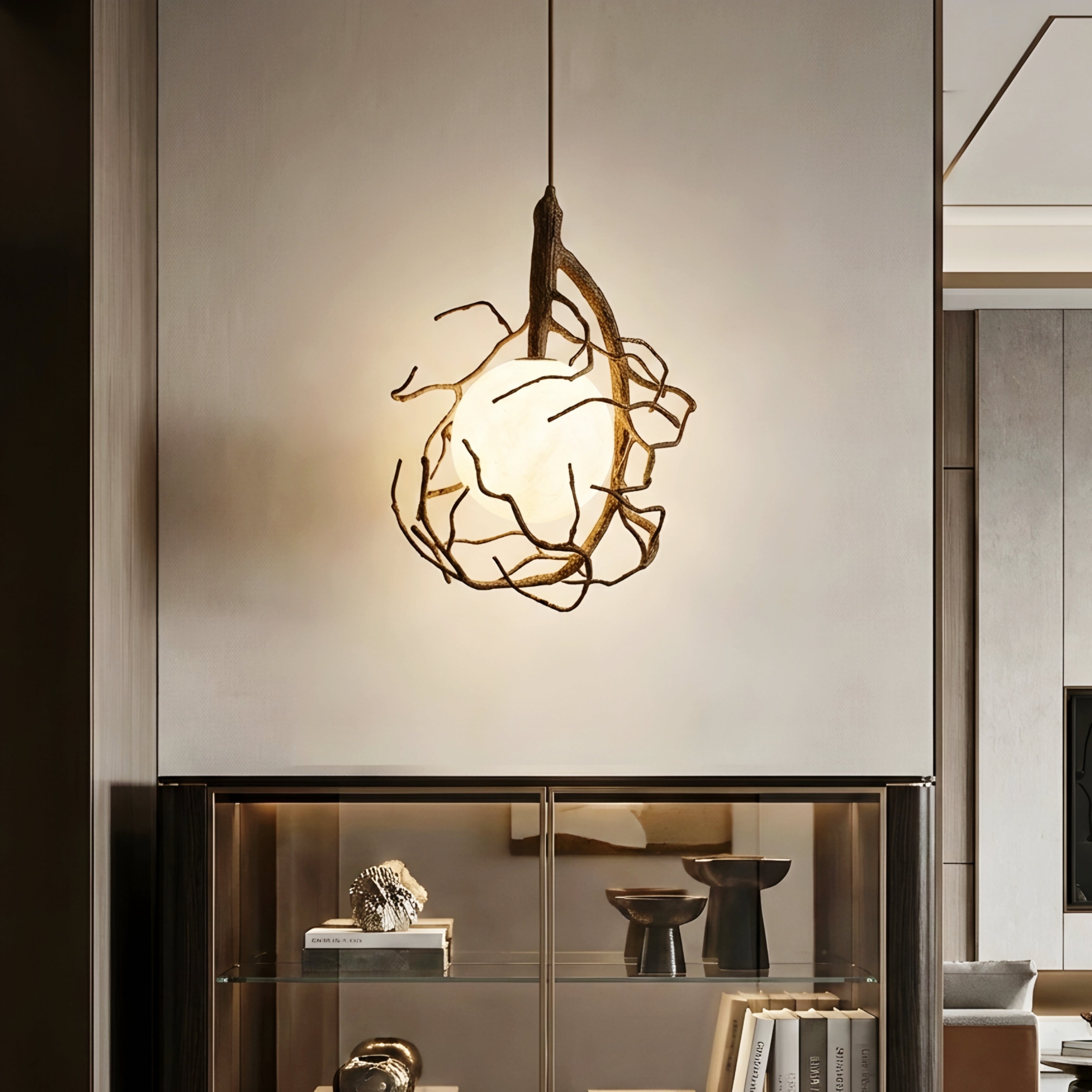 Sylvara Branch Pendant Light – Rustic Tree Root Orb Dining Room Hanging Fixture