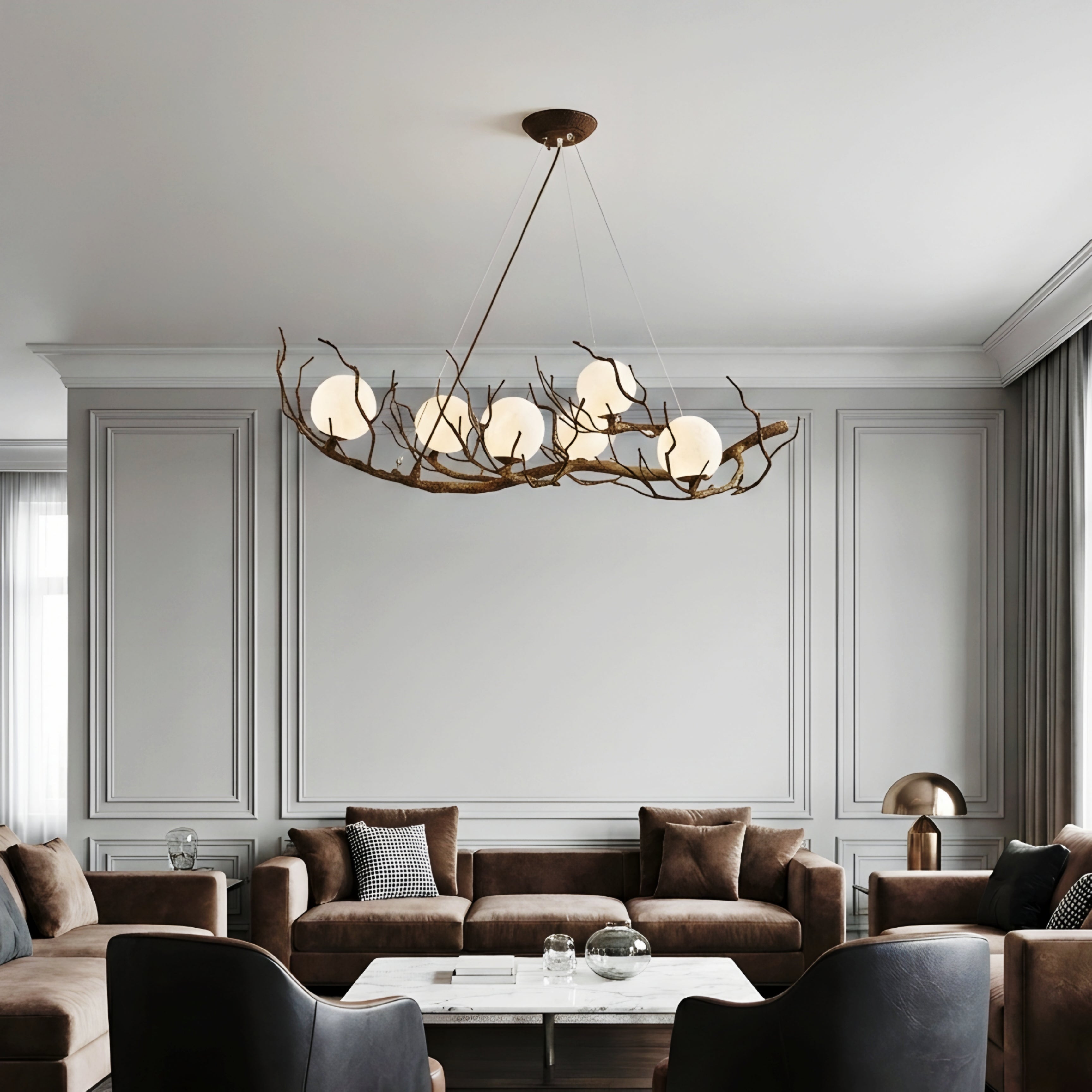 Sylvara Branch Chandelier – Rustic Tree Limb Globe Dining Room Ceiling Light Fixture