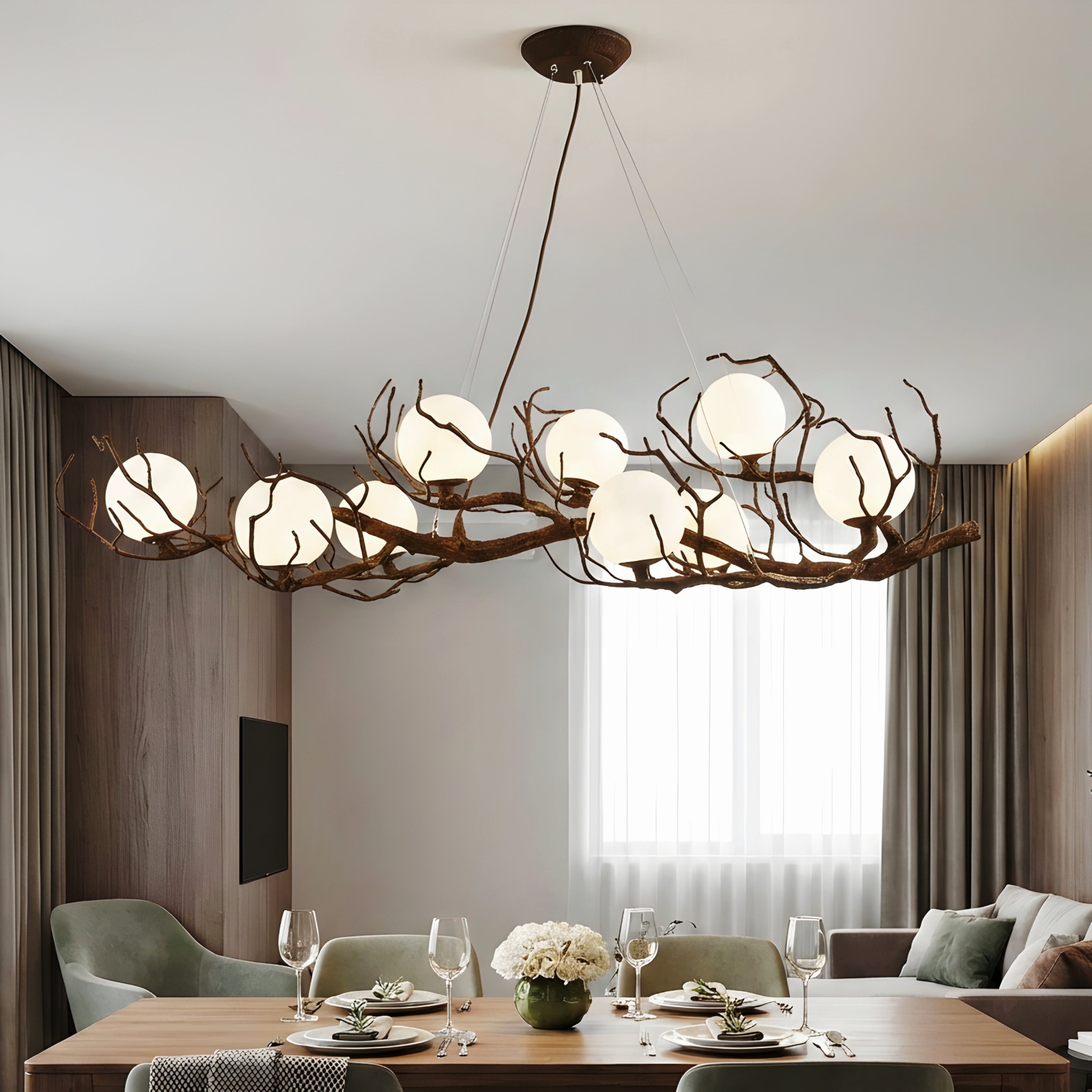 Sylvara Branch Chandelier – Rustic Tree Limb Globe Dining Room Ceiling Light Fixture