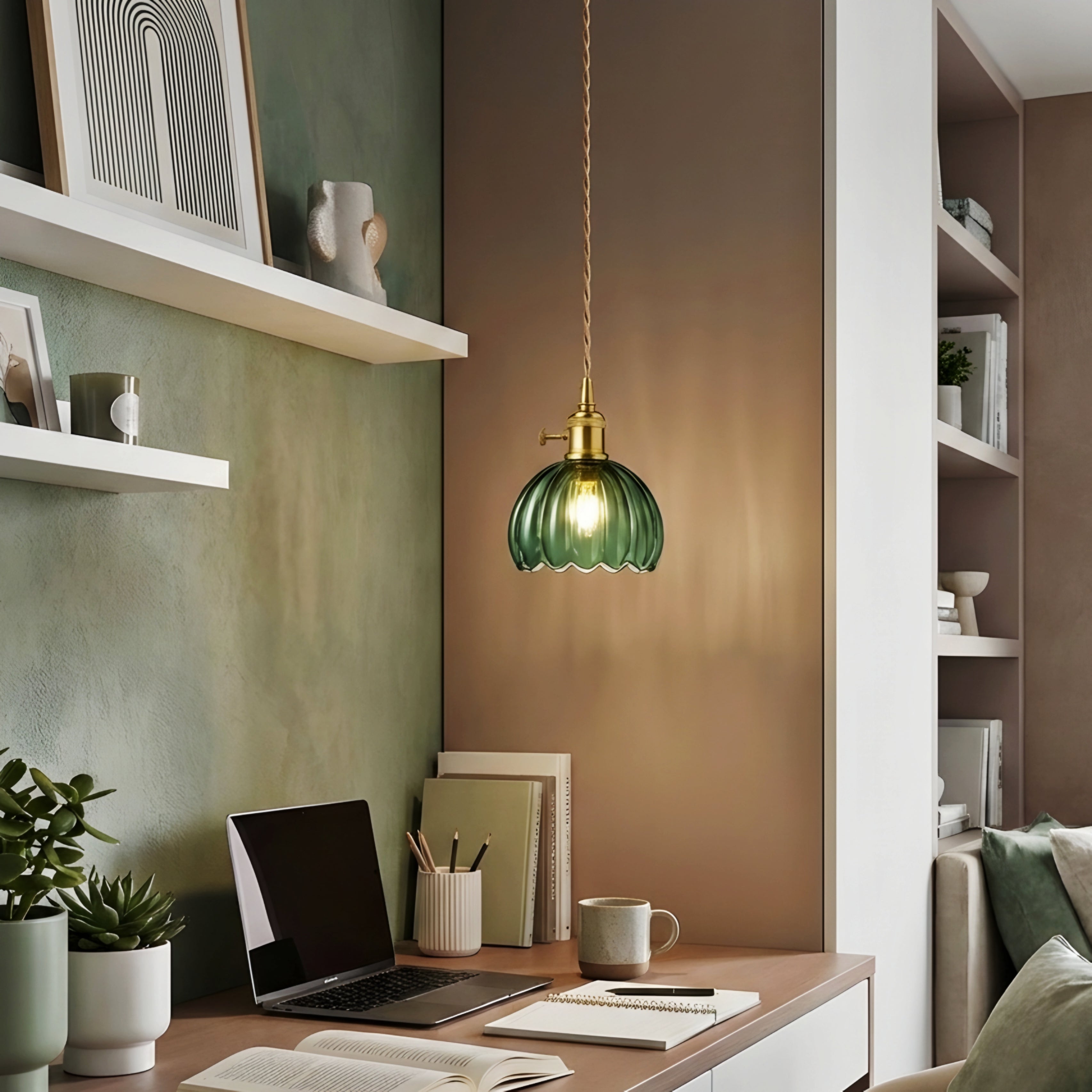Aveline Ribbed Glass Pendant Light – Vintage Brass Kitchen Island Hanging Fixture