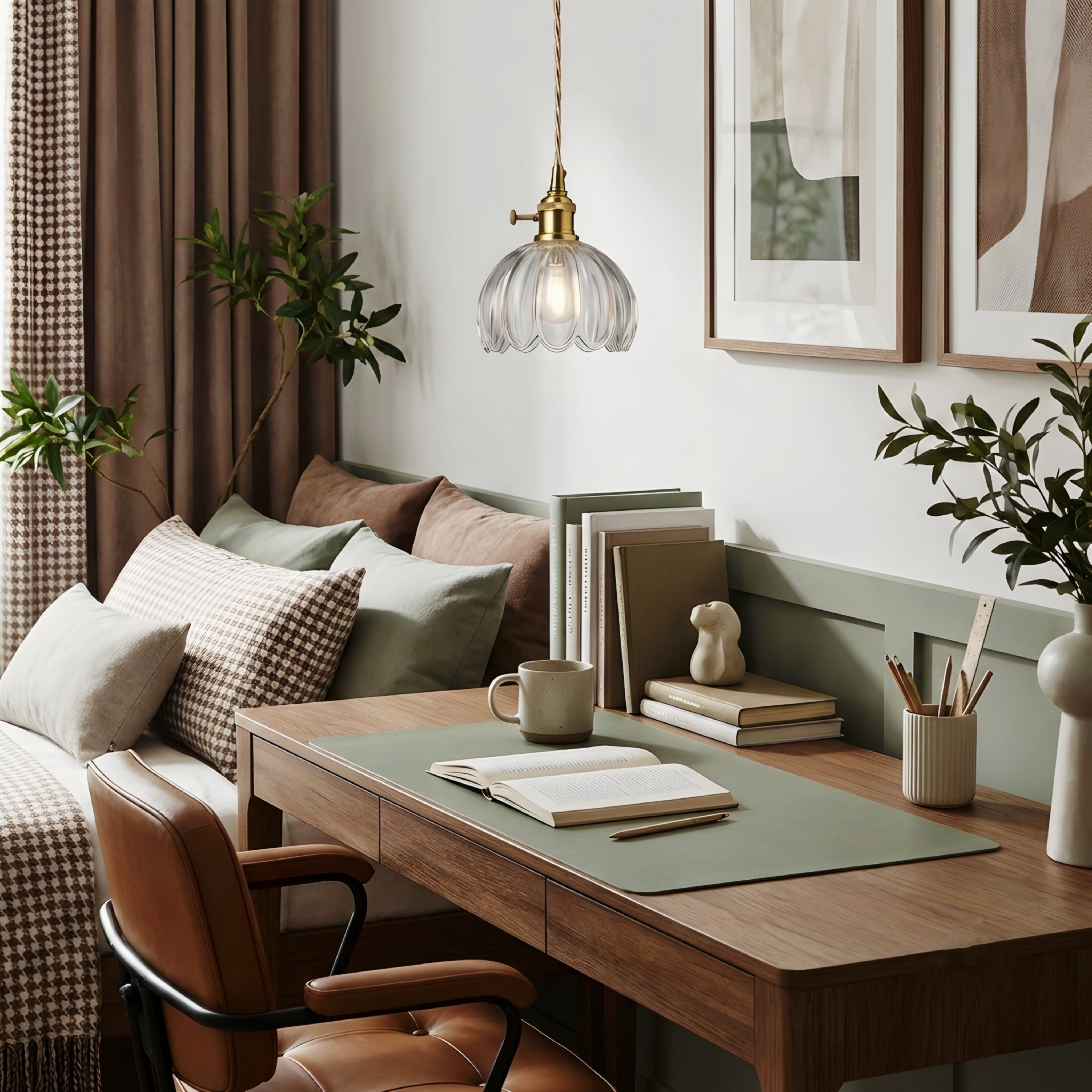 Aveline Ribbed Glass Pendant Light – Vintage Brass Kitchen Island Hanging Fixture