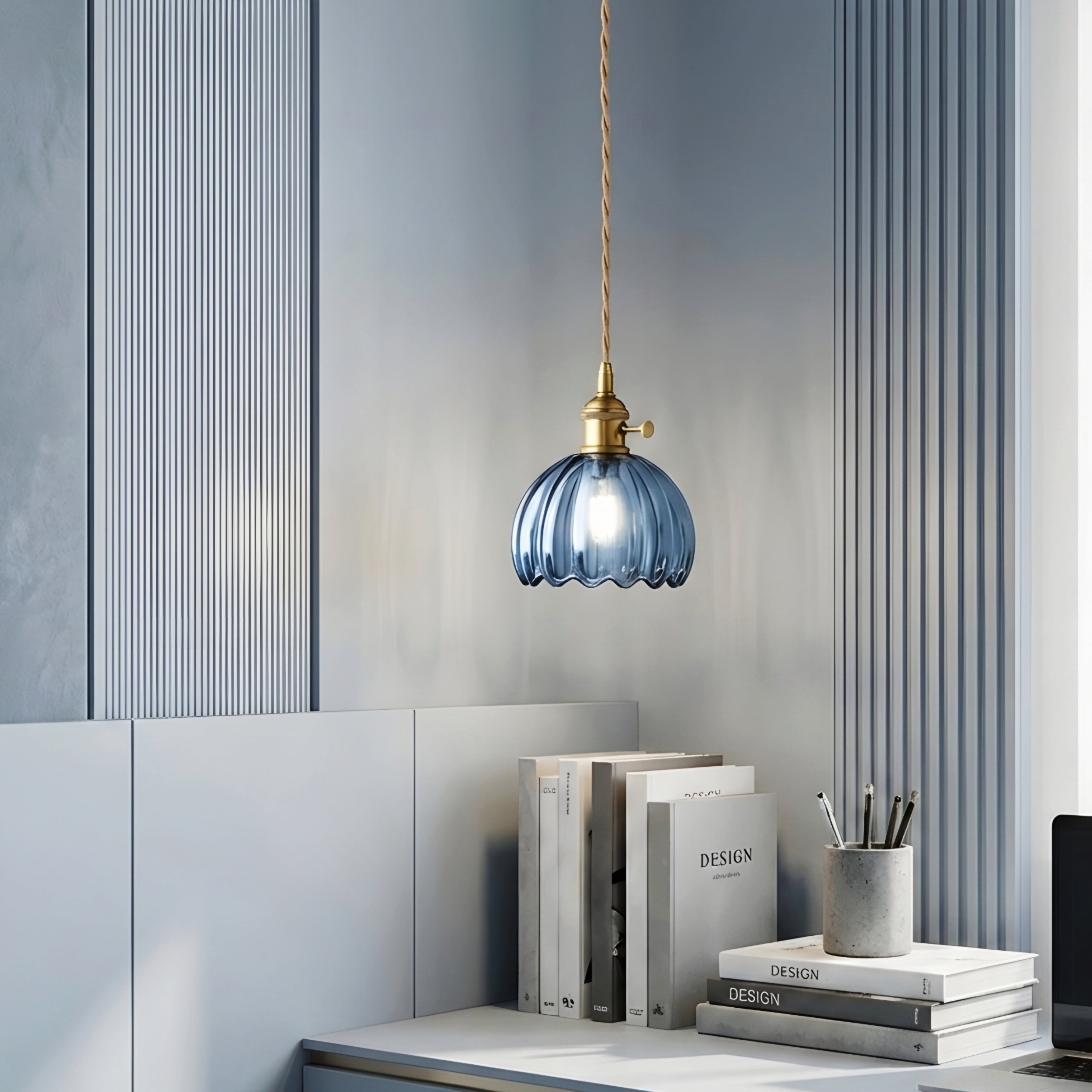 Aveline Ribbed Glass Pendant Light – Vintage Brass Kitchen Island Hanging Fixture
