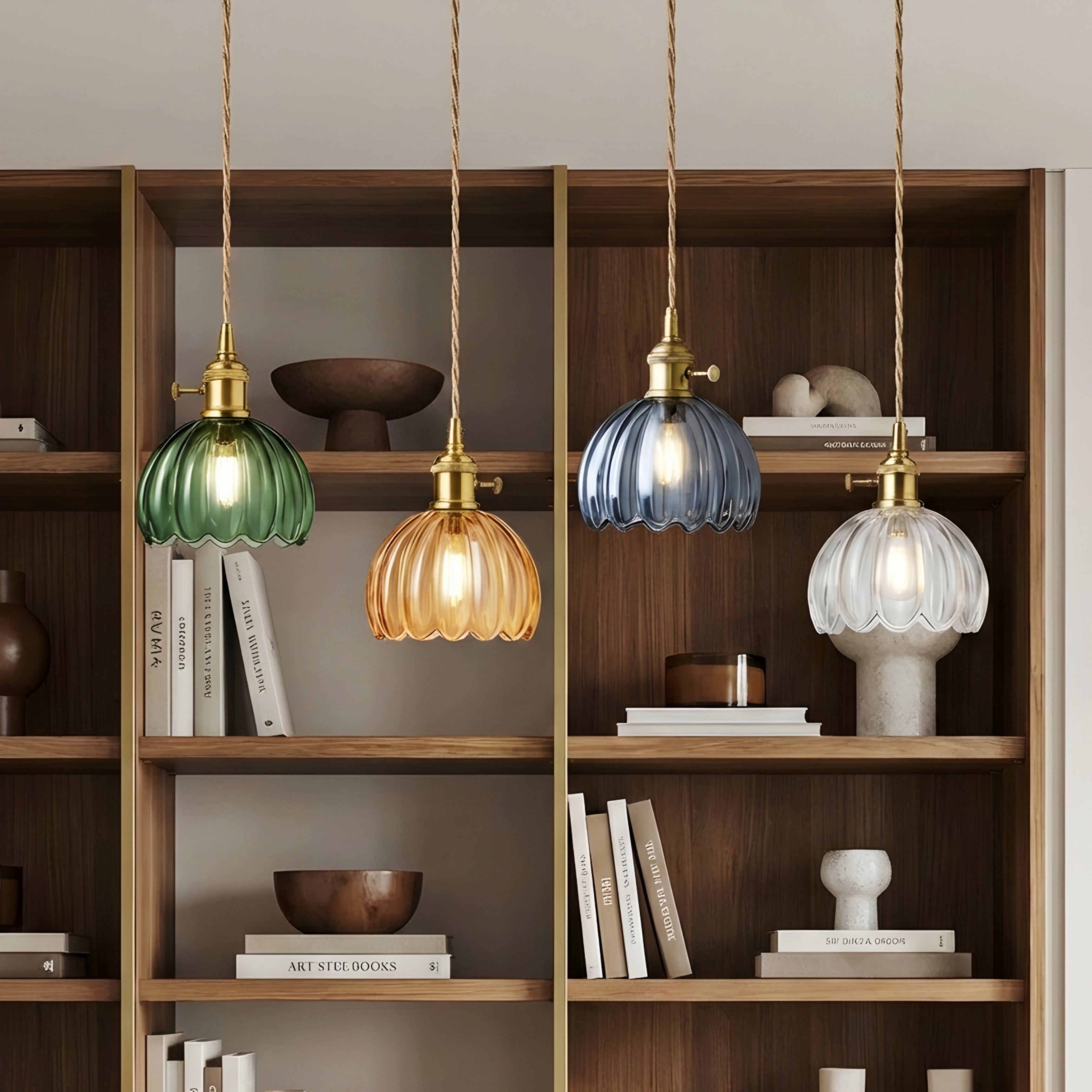 Aveline Ribbed Glass Pendant Light – Vintage Brass Kitchen Island Hanging Fixture